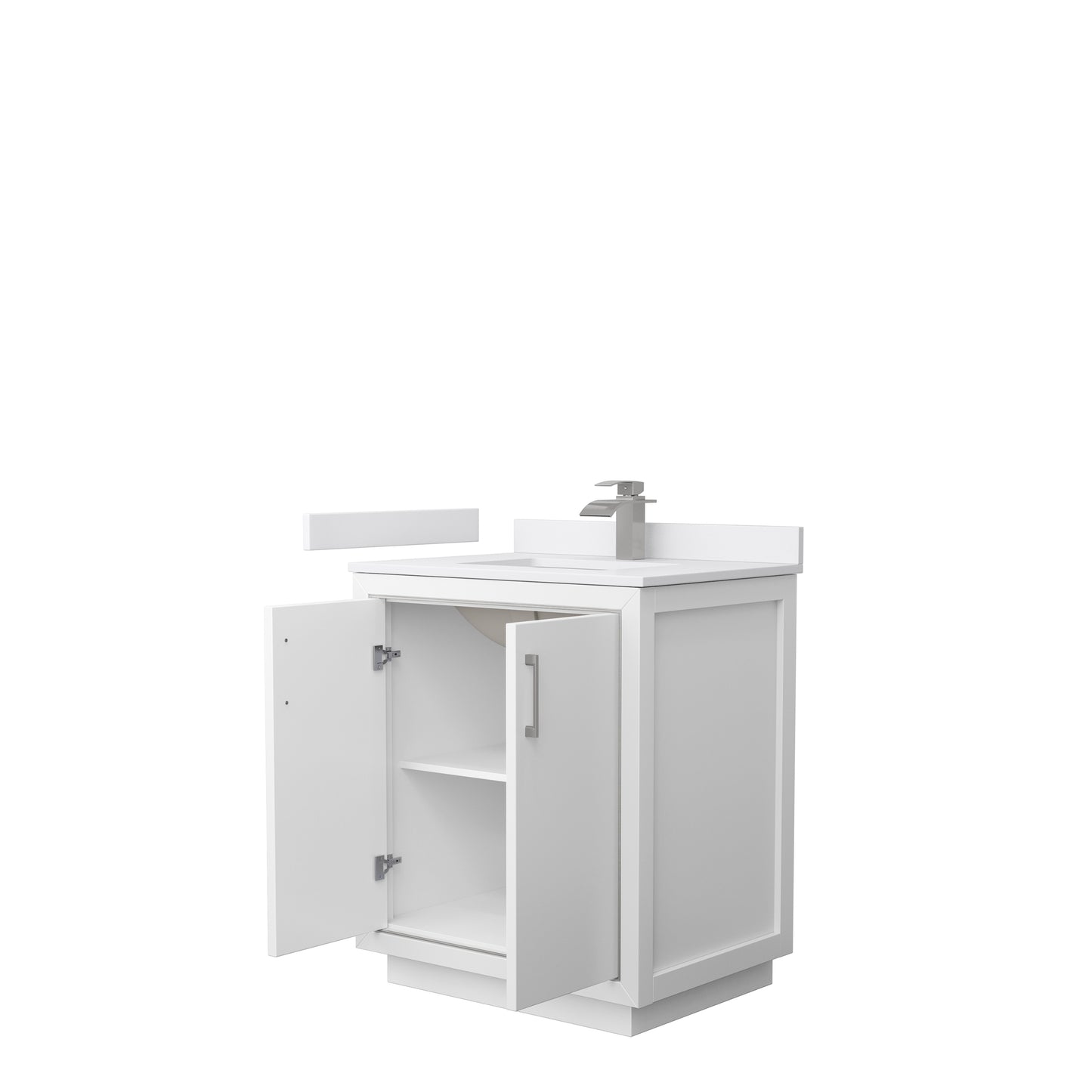 Icon 30" Single Vanity in White, White Cultured Marble Top, Nickel Trim