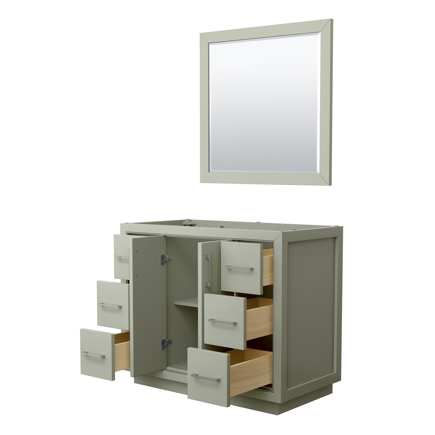 Icon 42" Single Vanity in Light Green, No Top, Bruished Nickel Trim, 34" Mirror