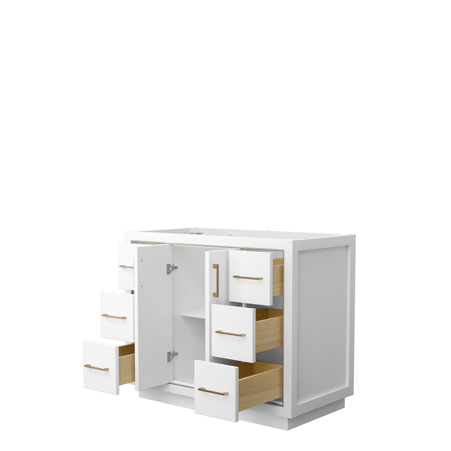 Icon 42" Single Vanity in White, No Top, No Sink, Satin Bronze Trim