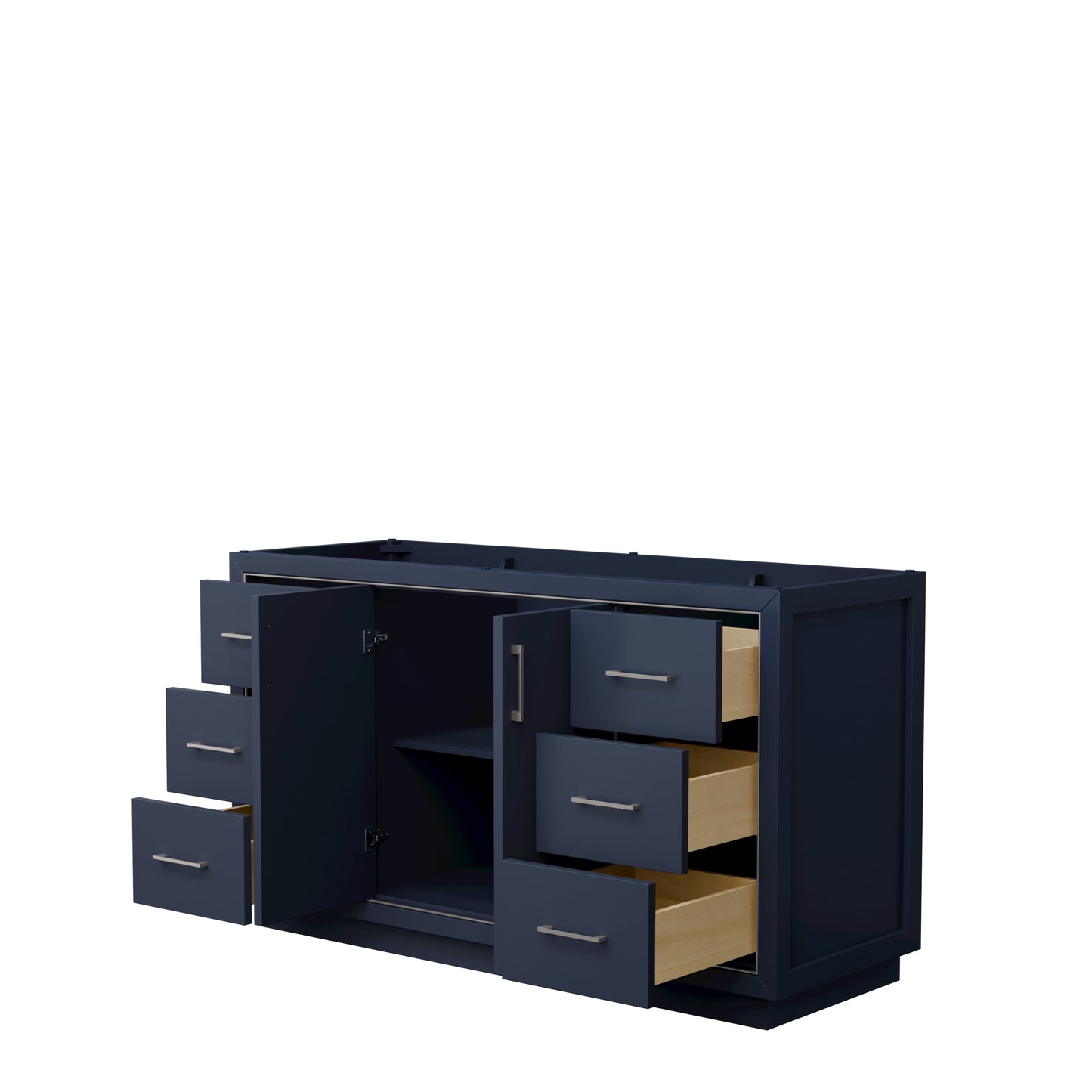 Icon 60" Single Vanity in Dark Blue, No Top, No Sink, Brushed Nickel Trim