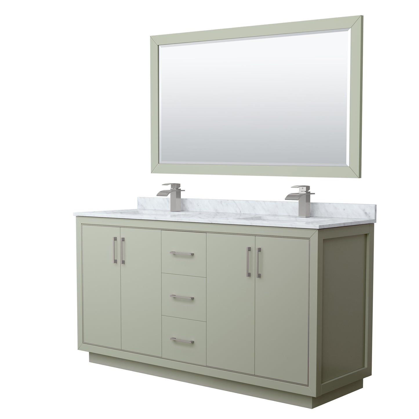 Icon 66" Double Vanity in Light Green, Top, Nickel Trim, 58" Mirror