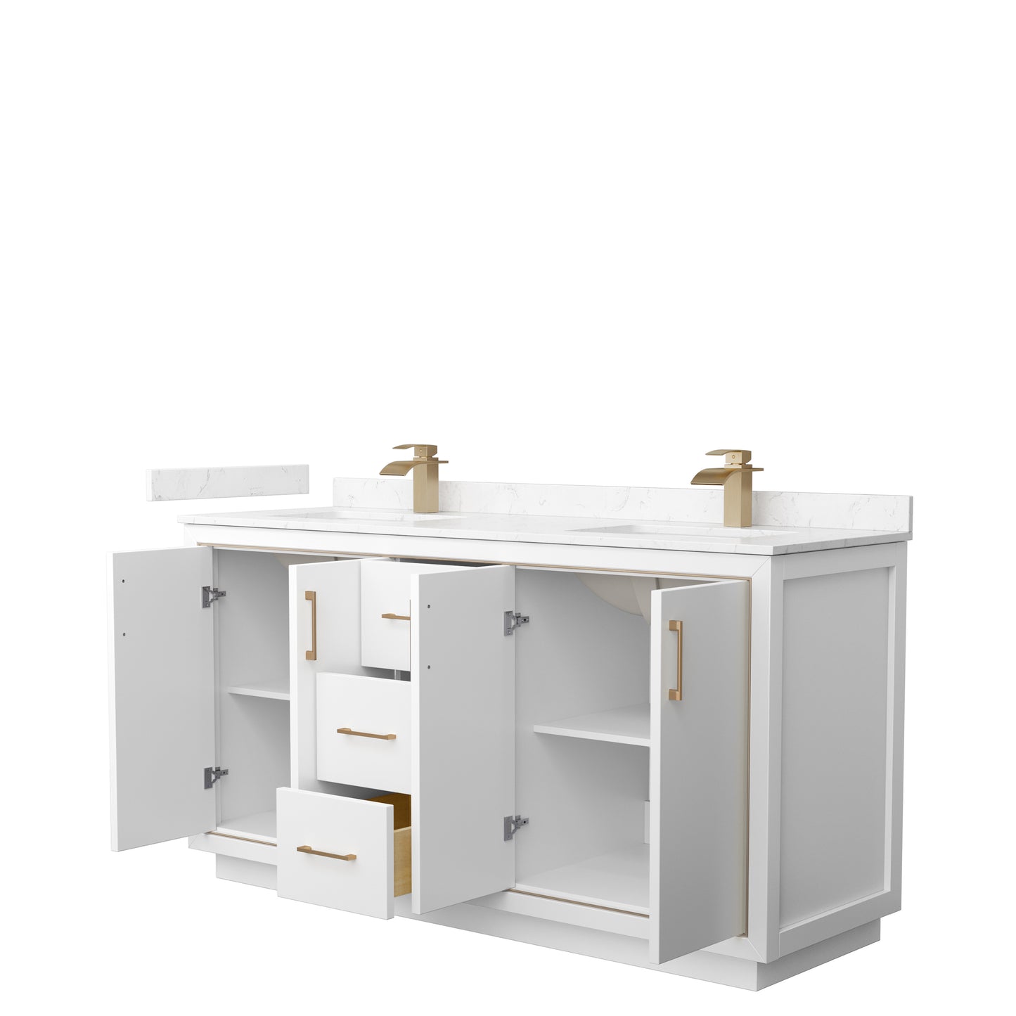 Icon 66" Double Vanity in White, Carrara Cultured Marble Top, Bronze Trim