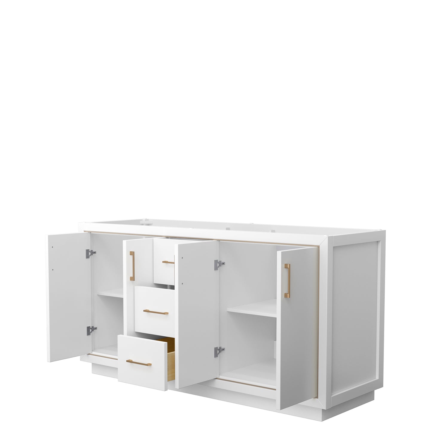 Icon 66" Double Vanity in White, No Top, No Sink, Satin Bronze Trim