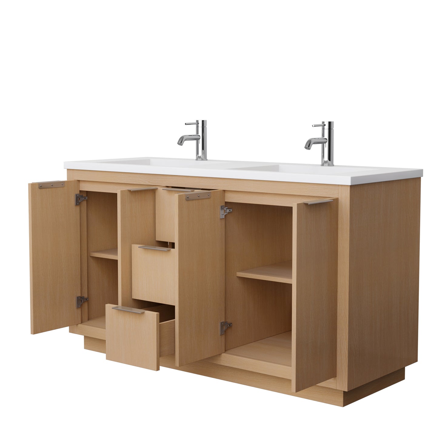 Maroni 60" Double Vanity in Light Straw, 1.25" White Top, Integrated Sinks