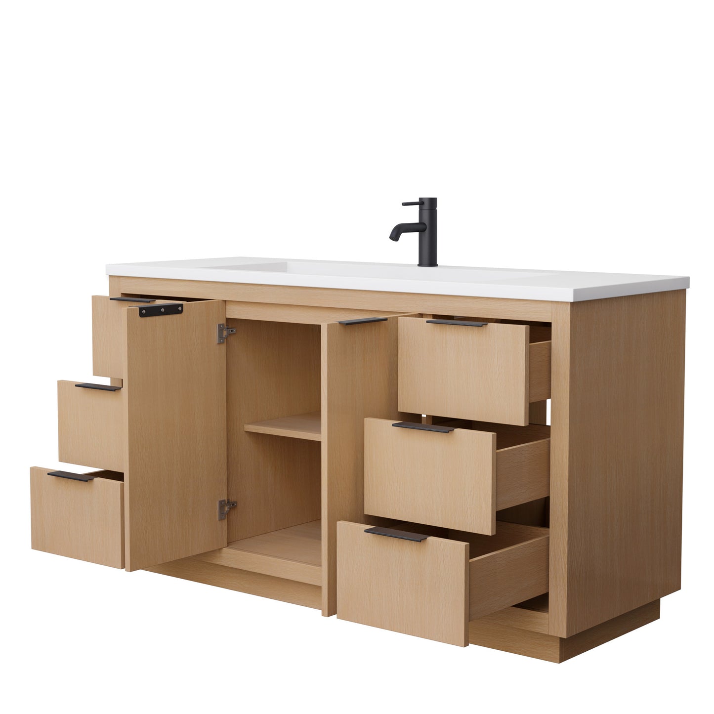 Maroni 60" Single Vanity in Light Straw, 1.25" White Top, Integrated Black Trim