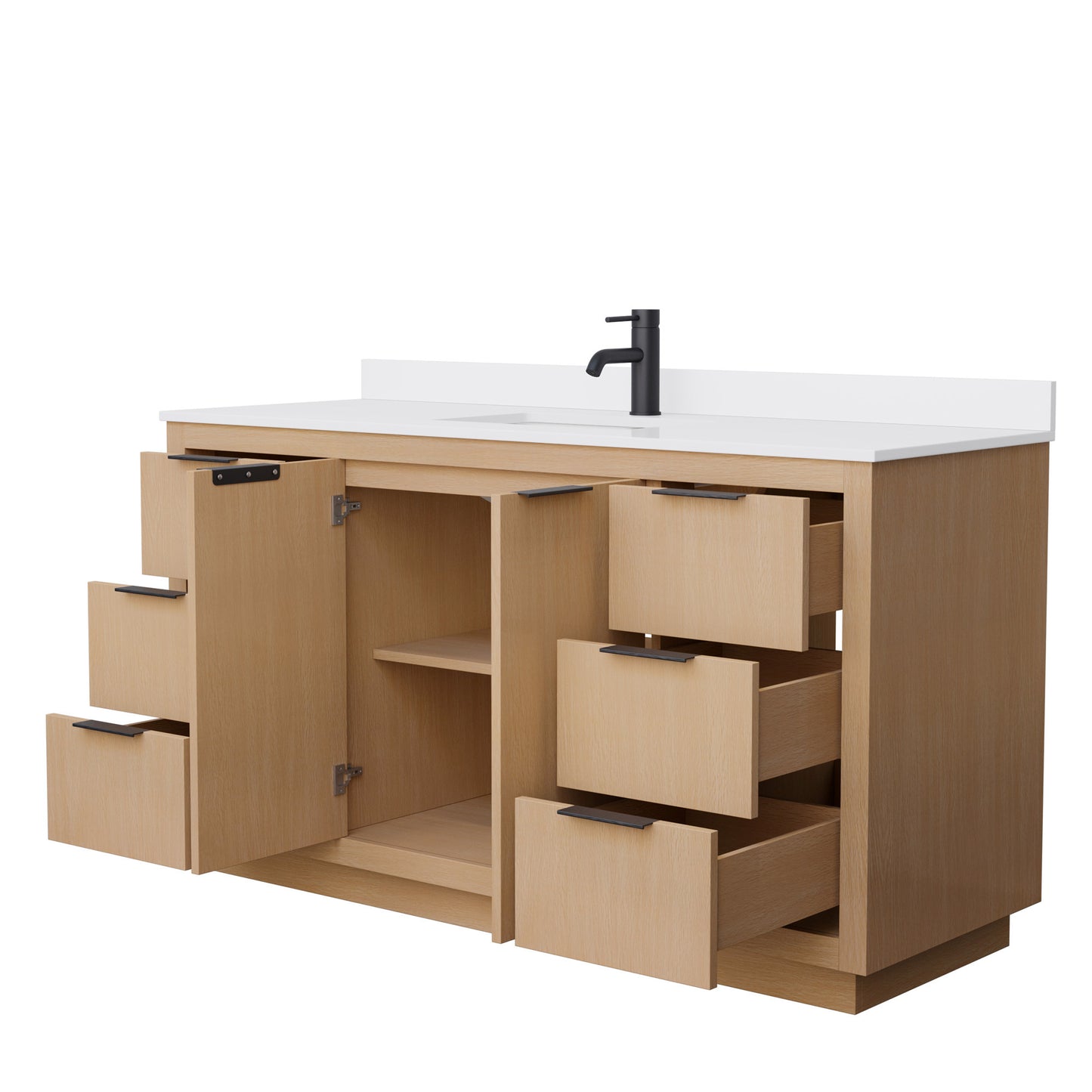 Maroni 60" Single Vanity in Light Straw, White Cultured Marble Top, Black Trim