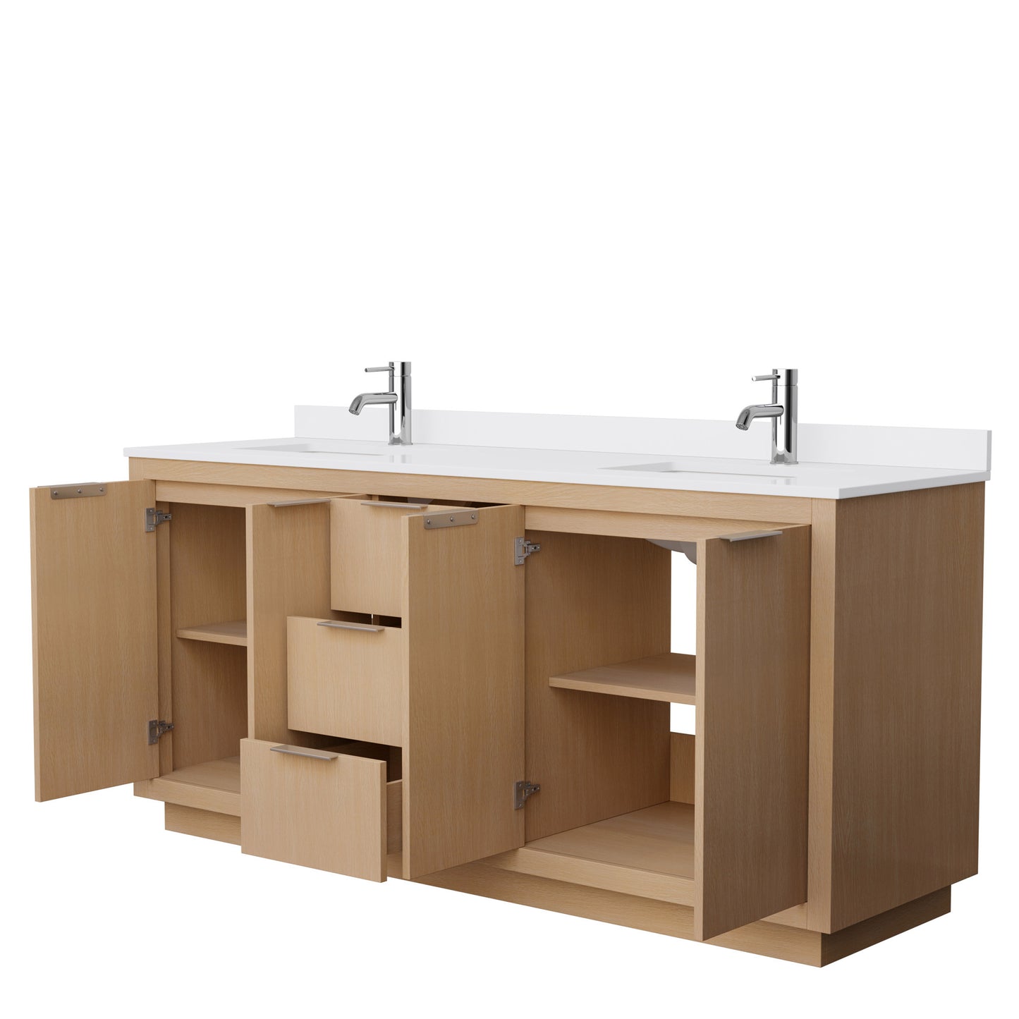 Maroni 72" Double Vanity in Light Straw, White Cultured Marble Top, Square Sinks