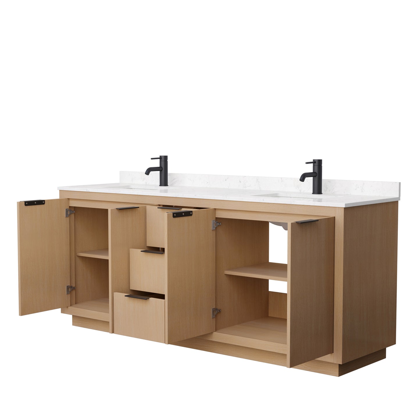 Maroni 80" Double Vanity in Light Straw, Carrara Cultured Marble Top, Black Trim