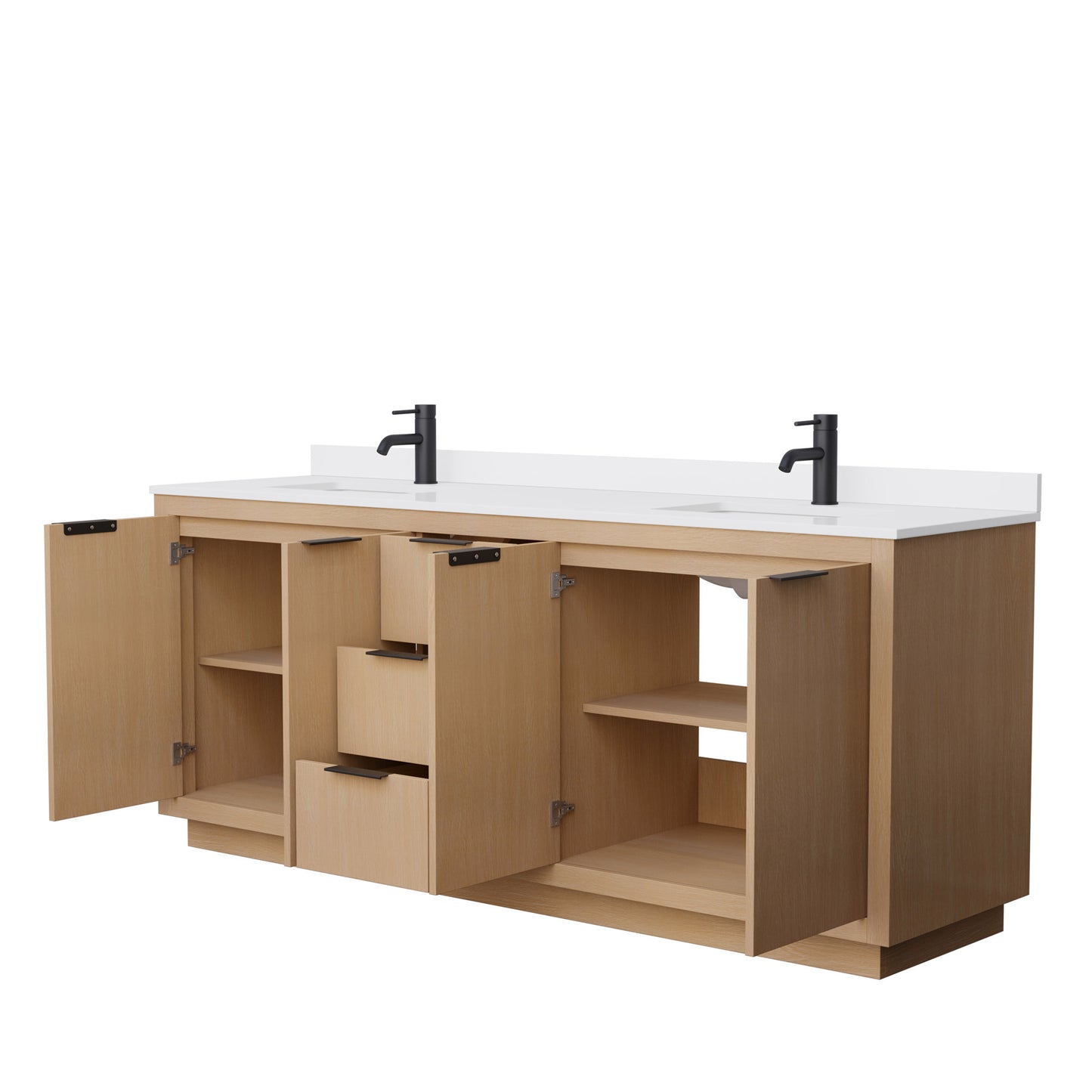 Maroni 80" Double Vanity in Light Straw, White Cultured Marble Top, Black Trim
