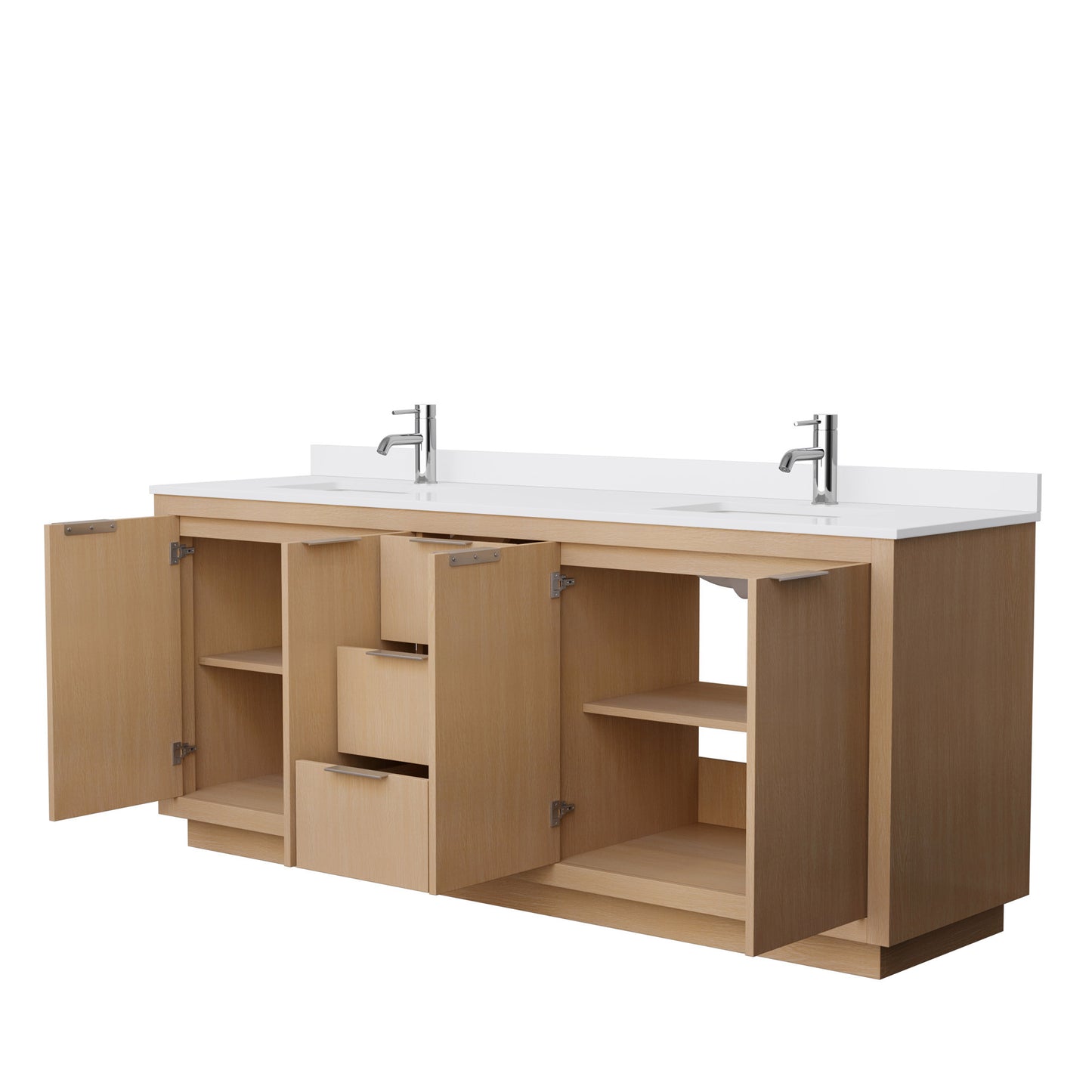 Maroni 80" Double Vanity in Light Straw, White Cultured Marble Top, Square Sinks