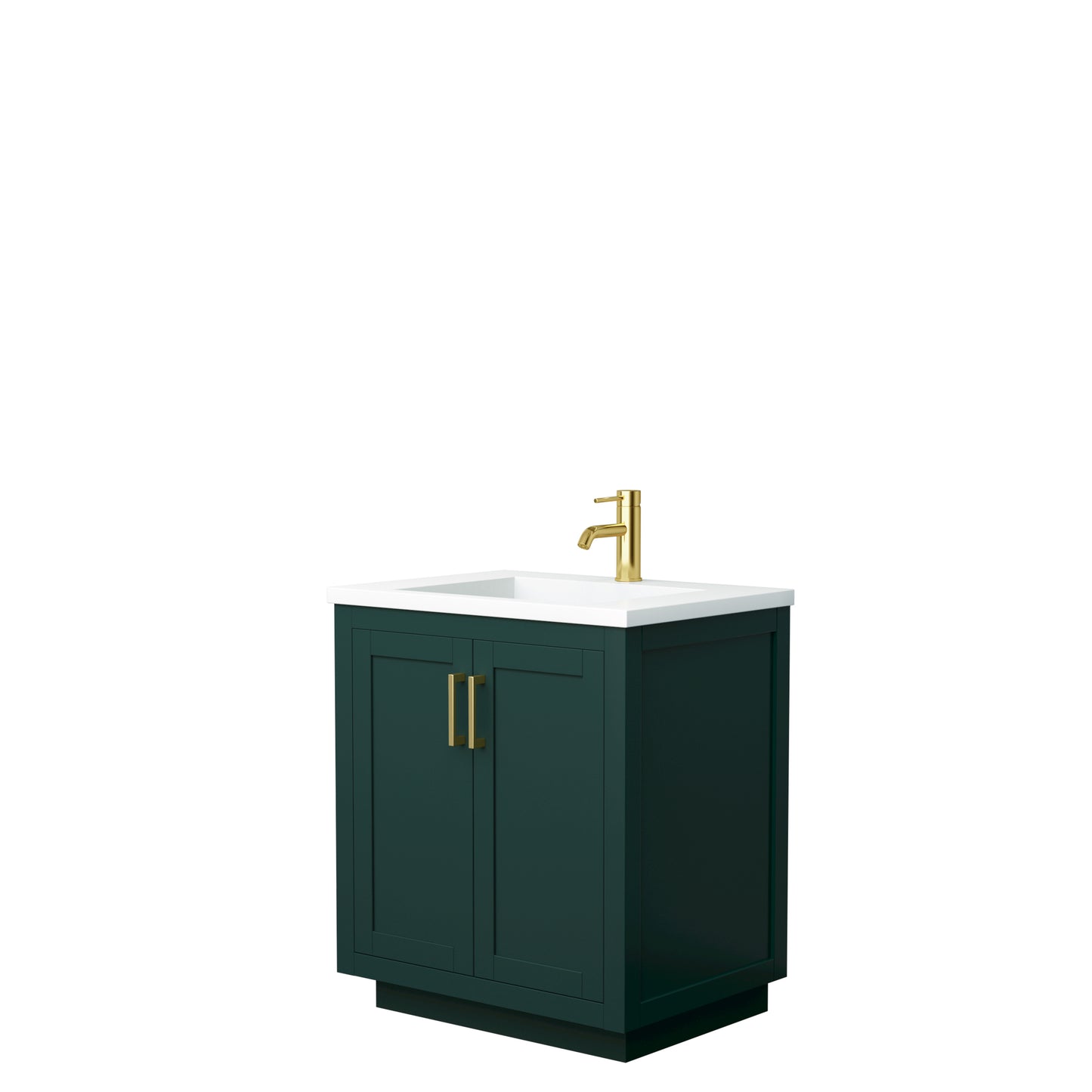 Miranda 30" Single Vanity in Green, 1.25" White Top, Integrated Gold Trim