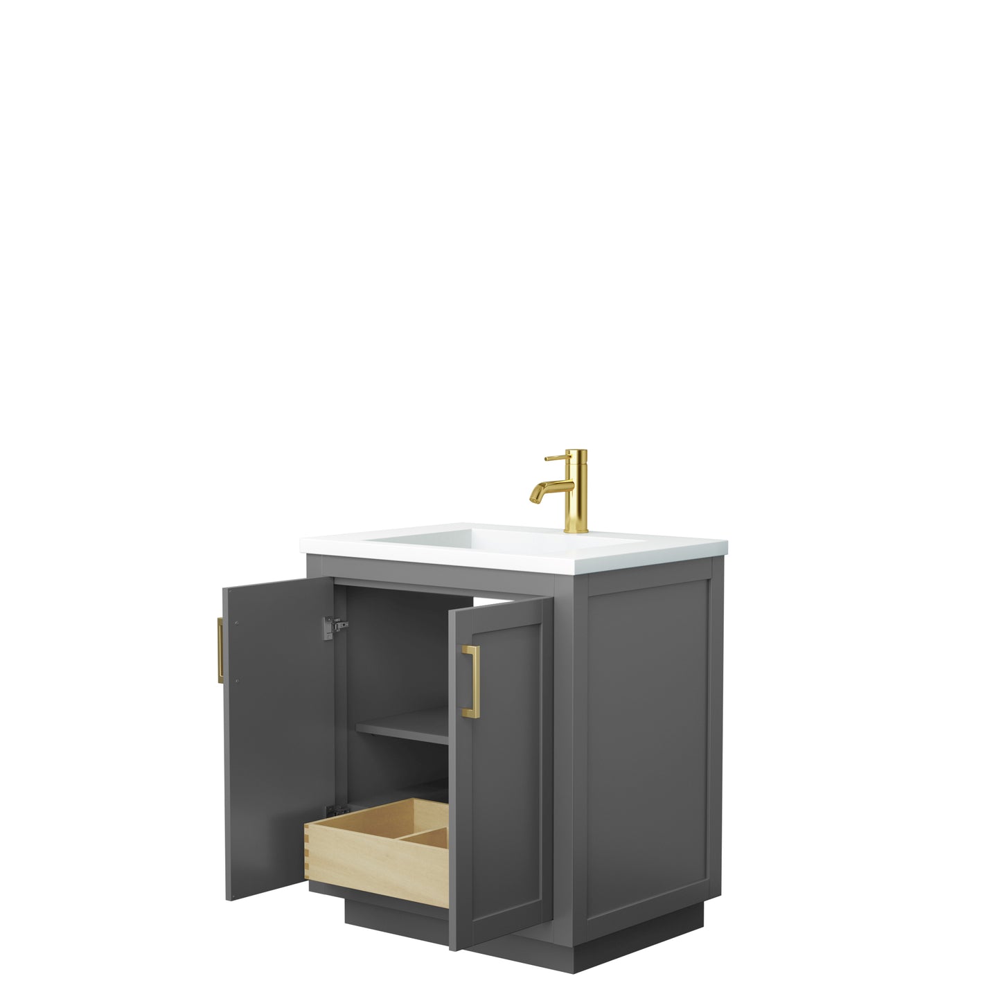Miranda 30" Dark Gray Single Vanity, 1.25" White Top, Integrated Gold Trim