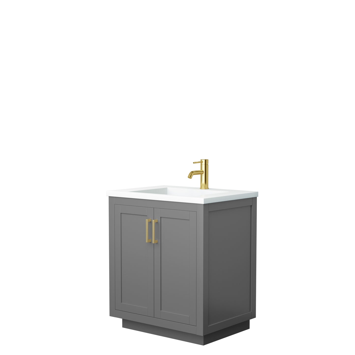 Miranda 30" Dark Gray Single Vanity, 1.25" White Top, Integrated Gold Trim