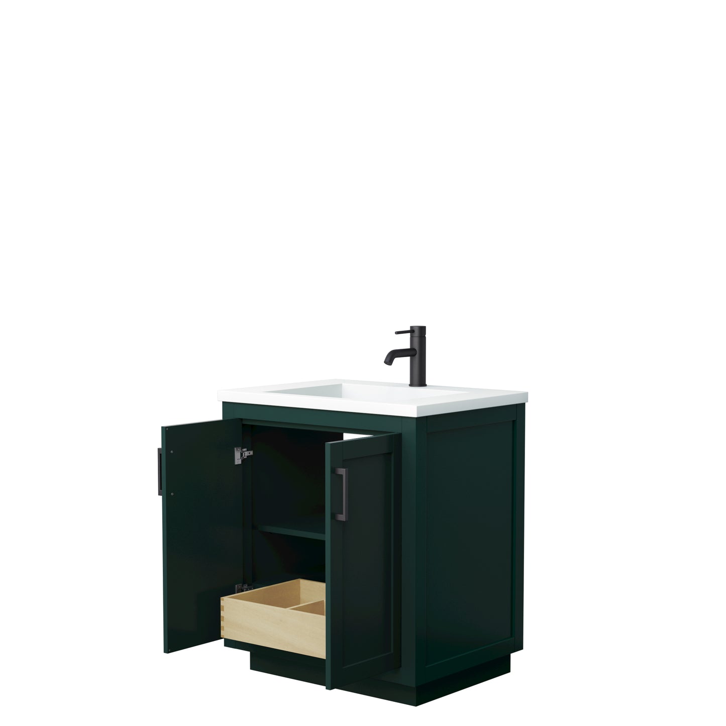 Miranda 30" Single Vanity in Green, 1.25" White Top, Integrated Matte Black Trim