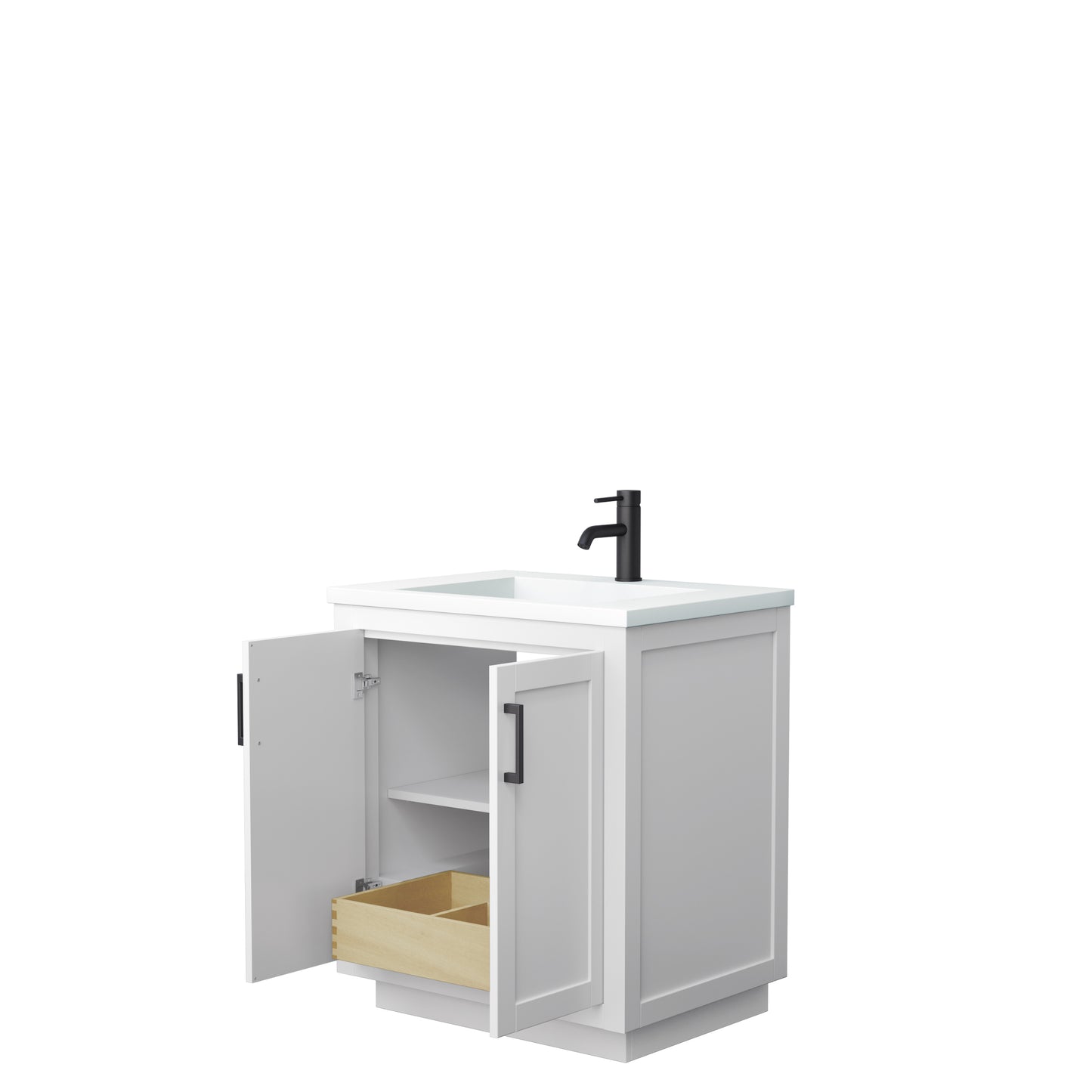Miranda 30" Single Vanity in White, 1.25" White Top, Integrated Matte Black Trim