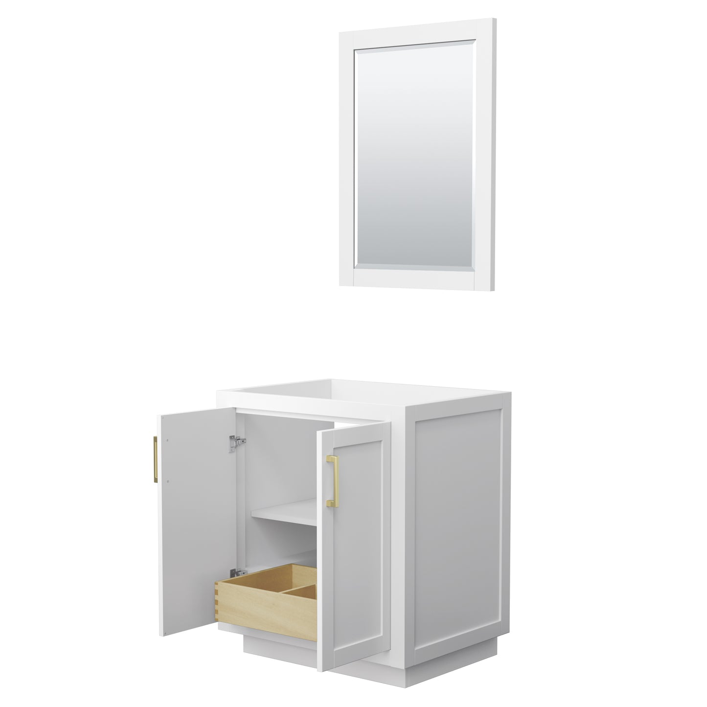 Miranda 30" Single Vanity in White, No Top, Bruished Gold Trim, 24" Mirror