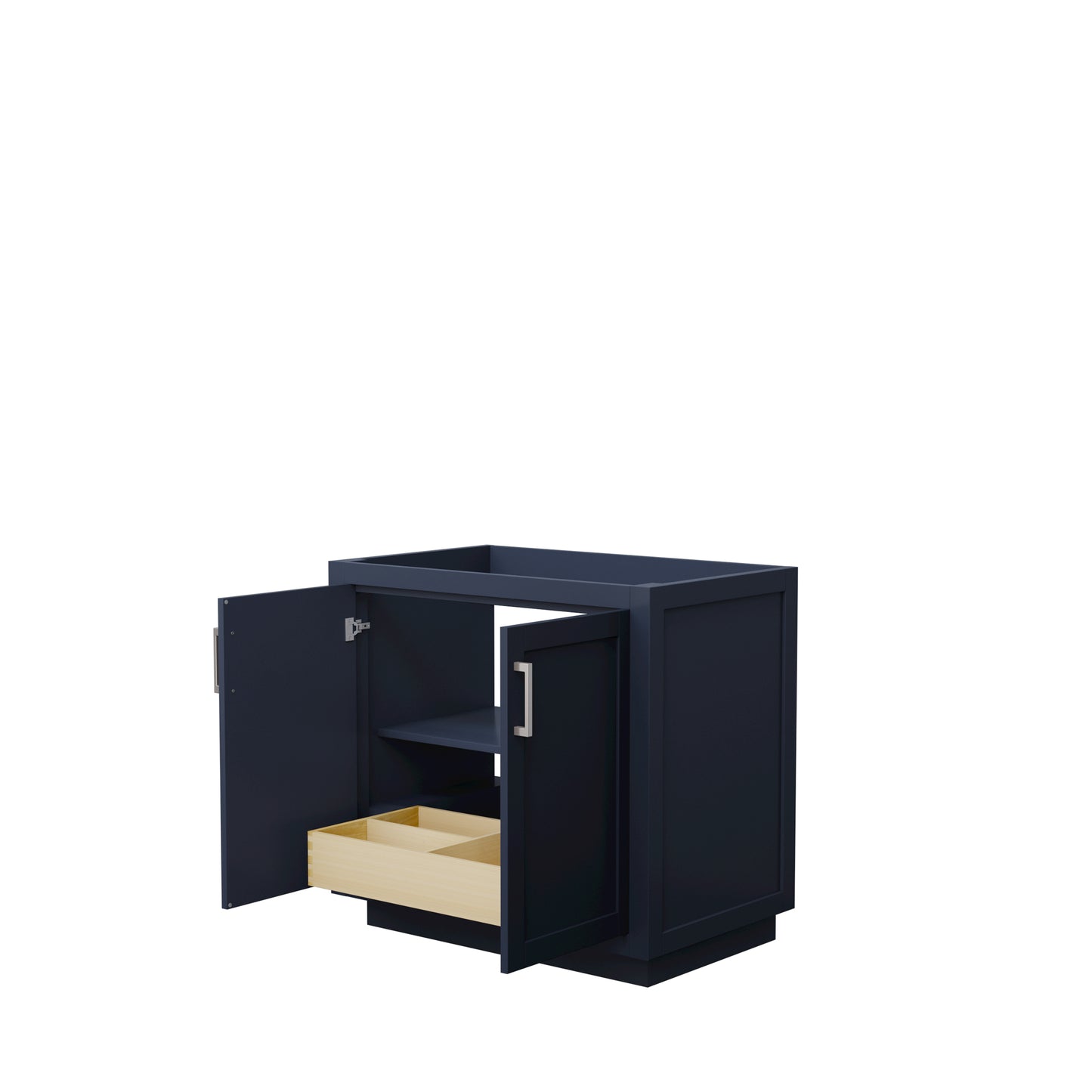 Miranda 36" Single Vanity in Dark Blue, No Top, No Sink, Brushed Nickel Trim