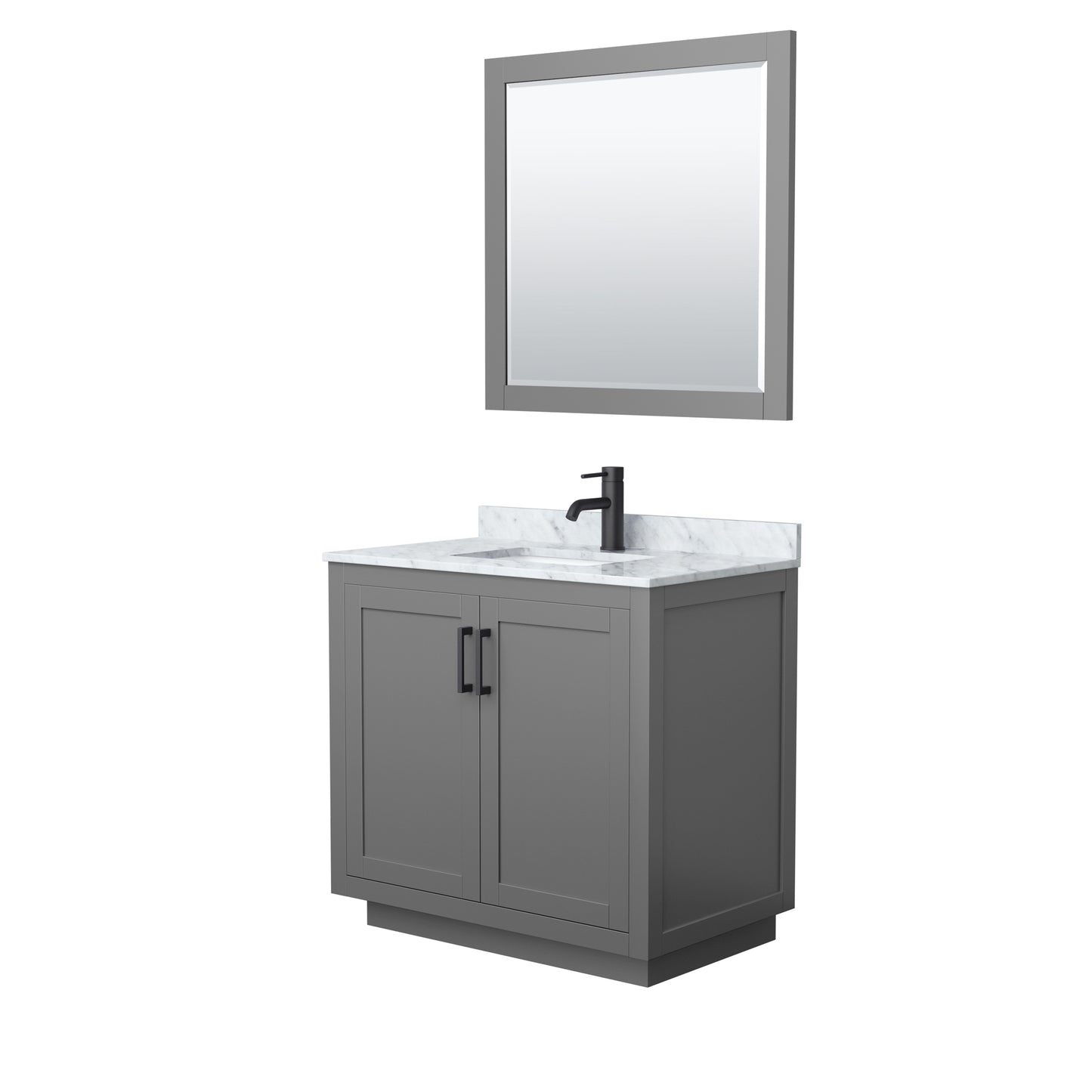 Miranda 36" Single Vanity in Dark Gray, Top, Square Matte Black Trim, 34" Mirror