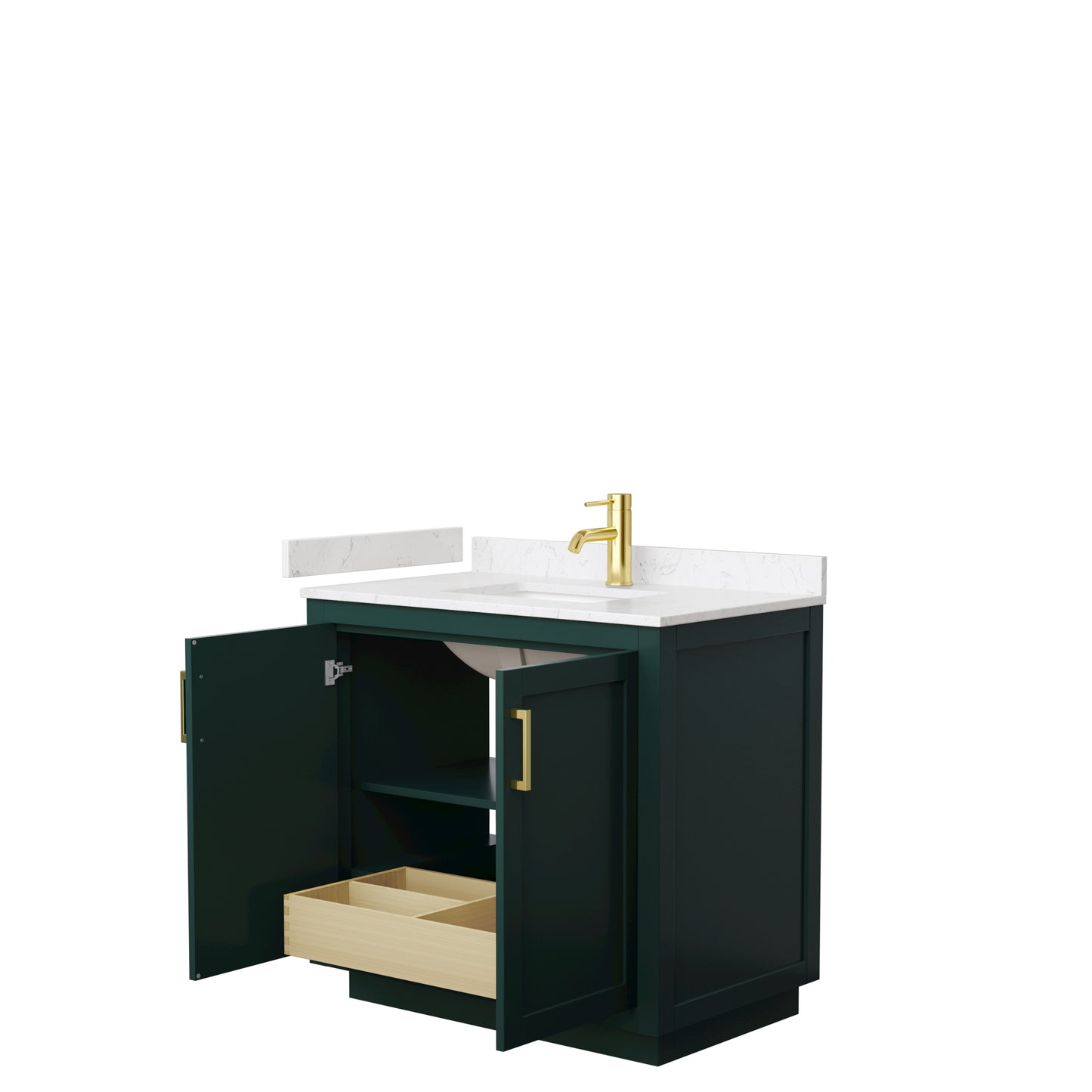 Miranda 36" Single Vanity in Green, Carrara Cultured Marble Top, Gold Trim