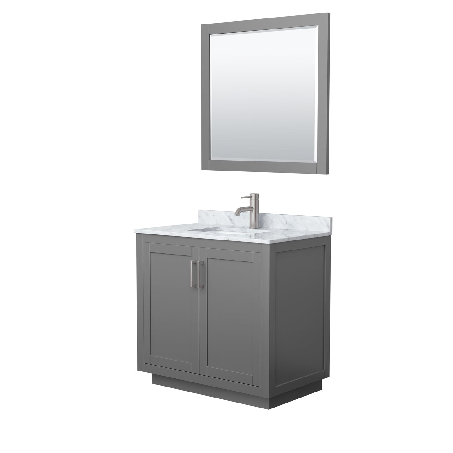 Miranda 36" Single Vanity in Dark Gray, Top, Nickel Trim, 34" Mirror