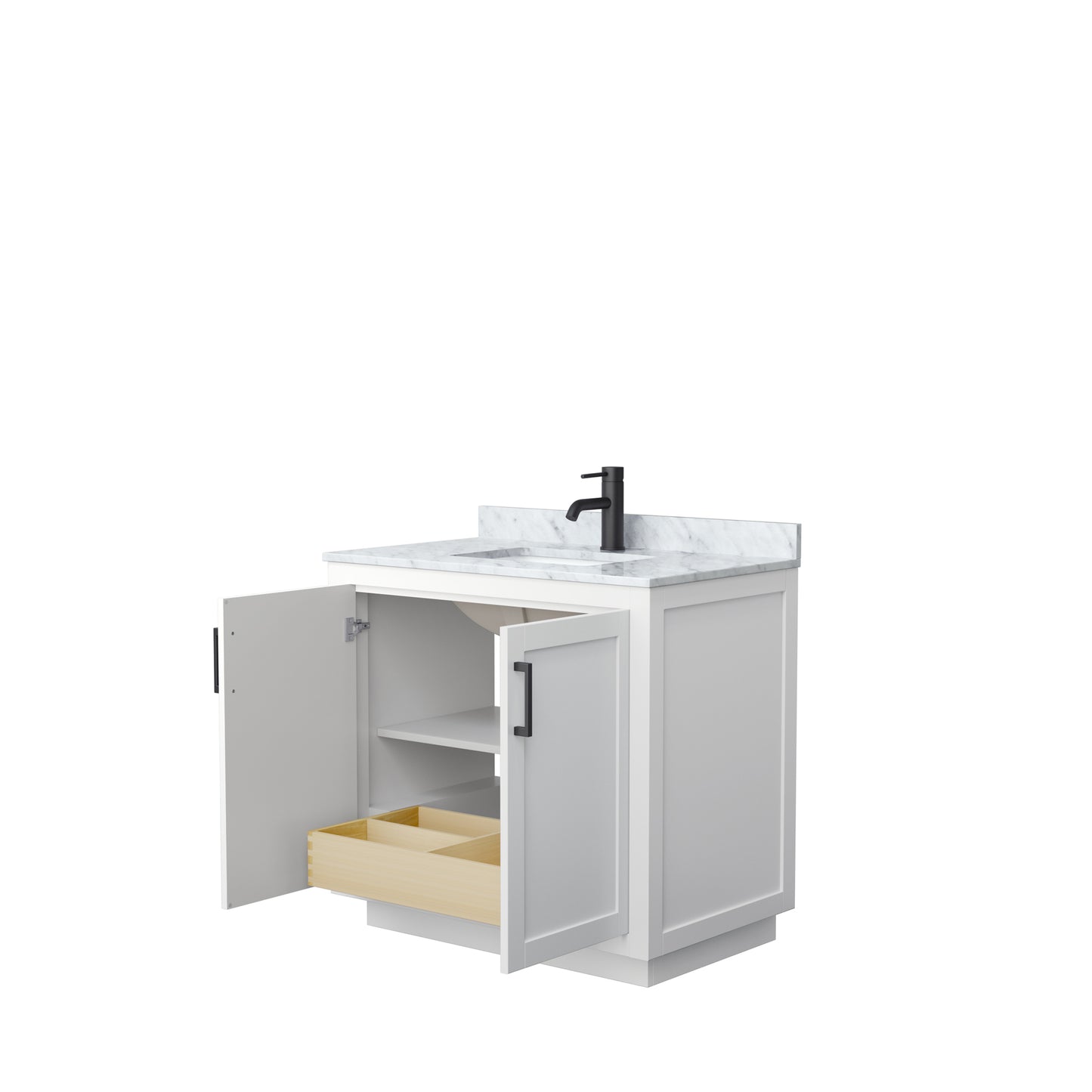 Miranda 36" Single Vanity in White, Top, Square Sink, Matte Black Trim