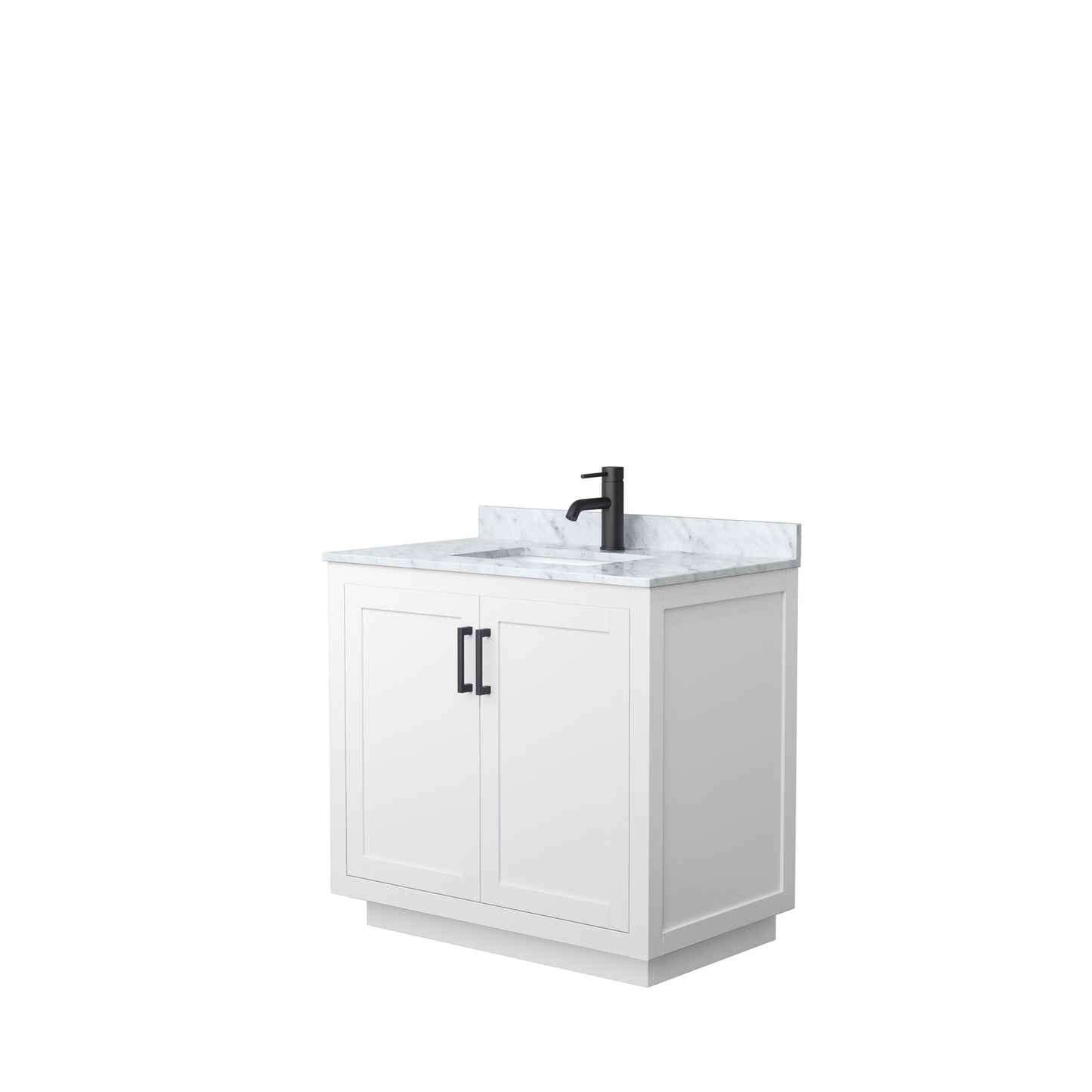 Miranda 36" Single Vanity in White, Top, Square Sink, Matte Black Trim