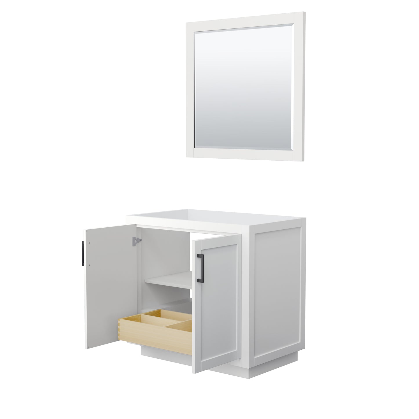 Miranda 36" Single Vanity in White, No Top, Matte Black Trim, 34" Mirror