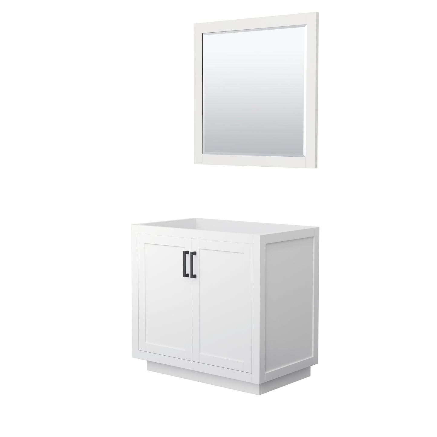 Miranda 36" Single Vanity in White, No Top, Matte Black Trim, 34" Mirror