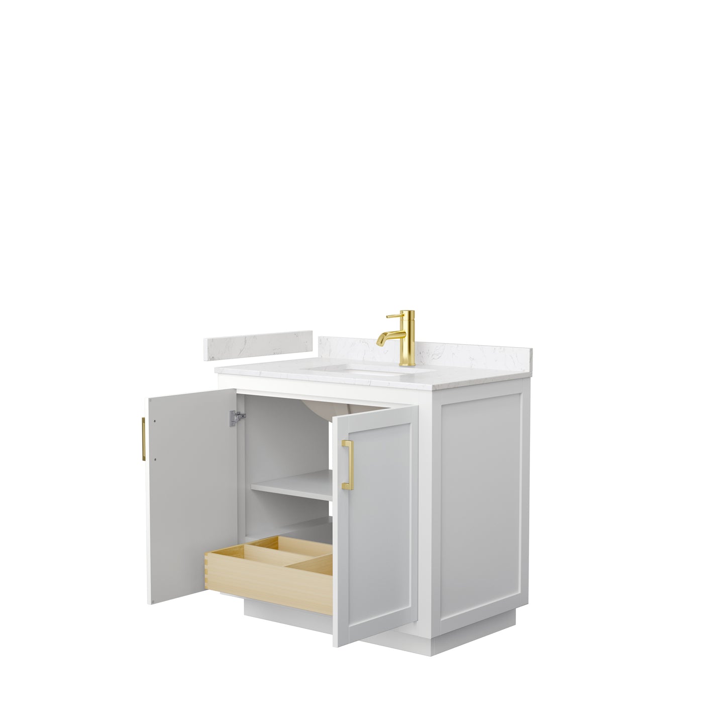 Miranda 36" Single Vanity in White, Carrara Cultured Marble Top, Gold Trim