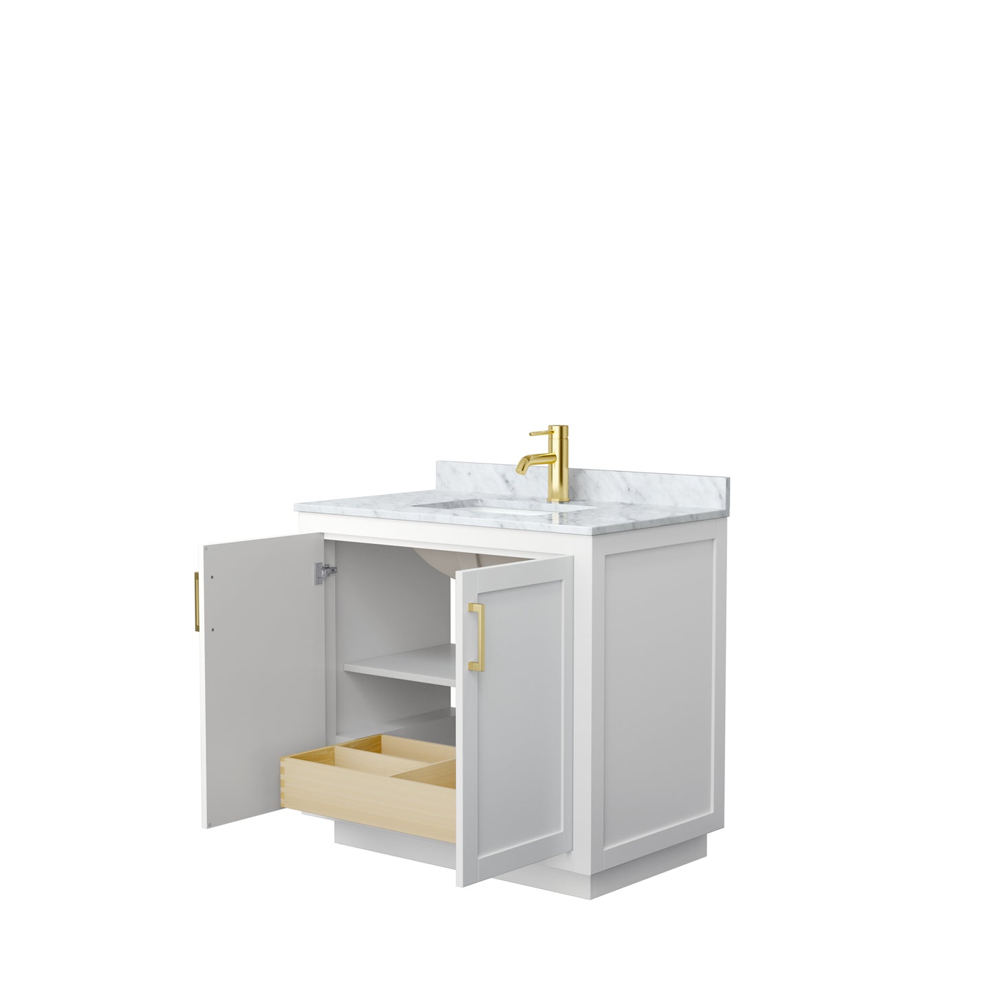 Miranda 36" Single Vanity in White, Top, Square Sink, Brushed Gold Trim