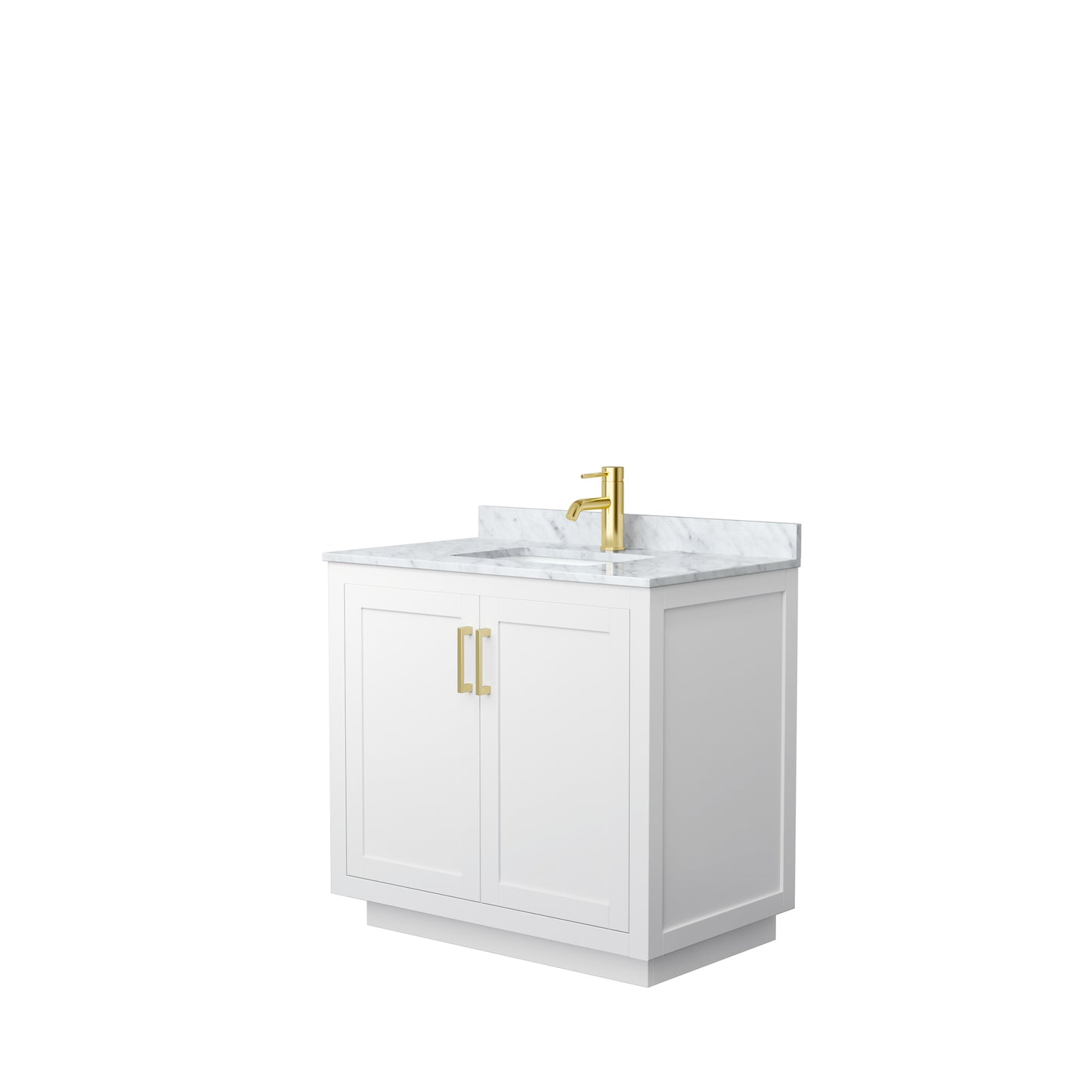 Miranda 36" Single Vanity in White, Top, Square Sink, Brushed Gold Trim