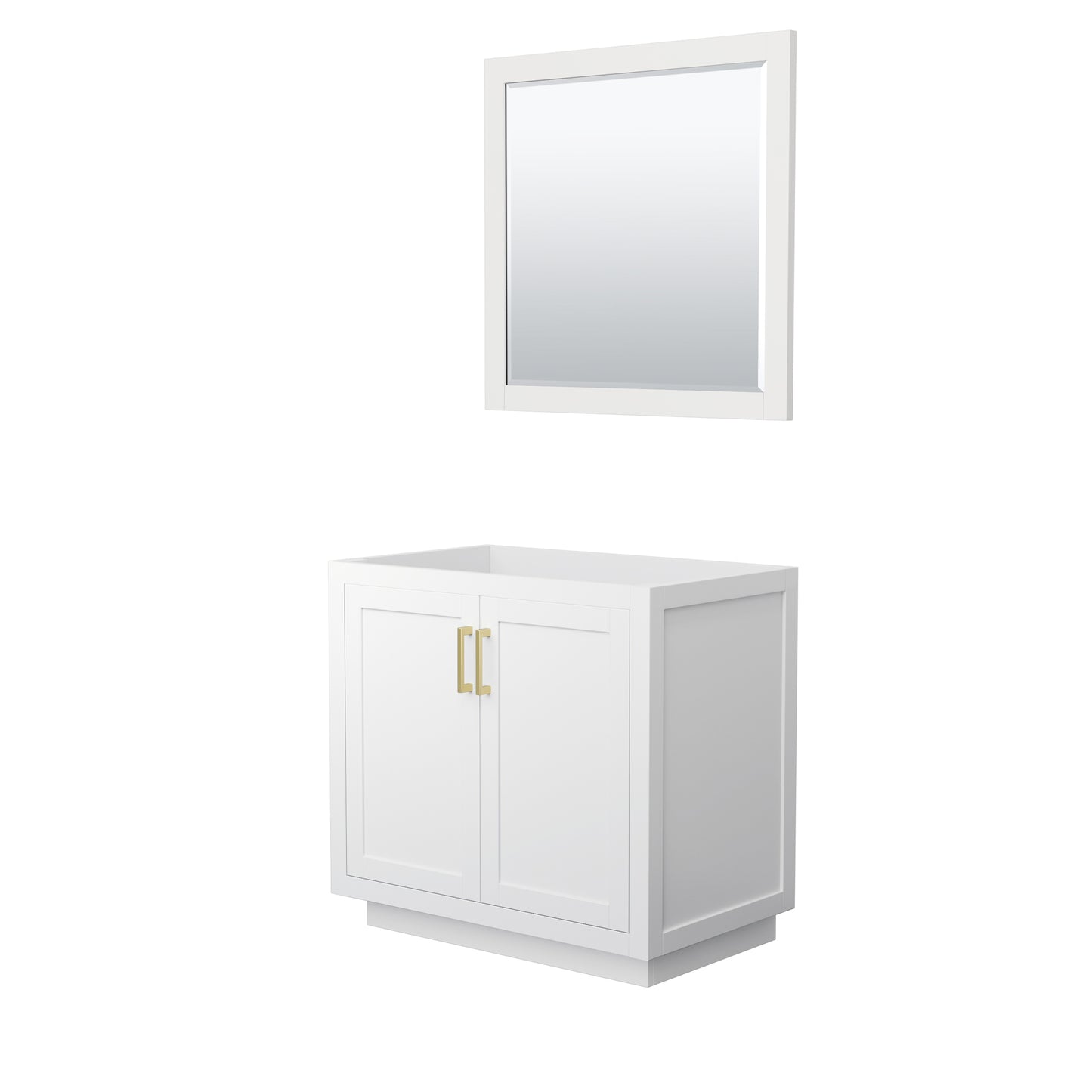 Miranda 36" Single Vanity in White, No Top, Bruished Gold Trim, 34" Mirror