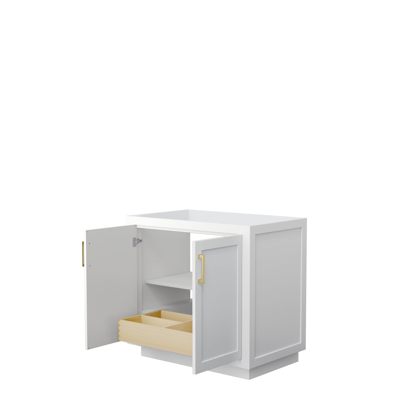 Miranda 36" Single Vanity in White, No Top, No Sink, Brushed Gold Trim