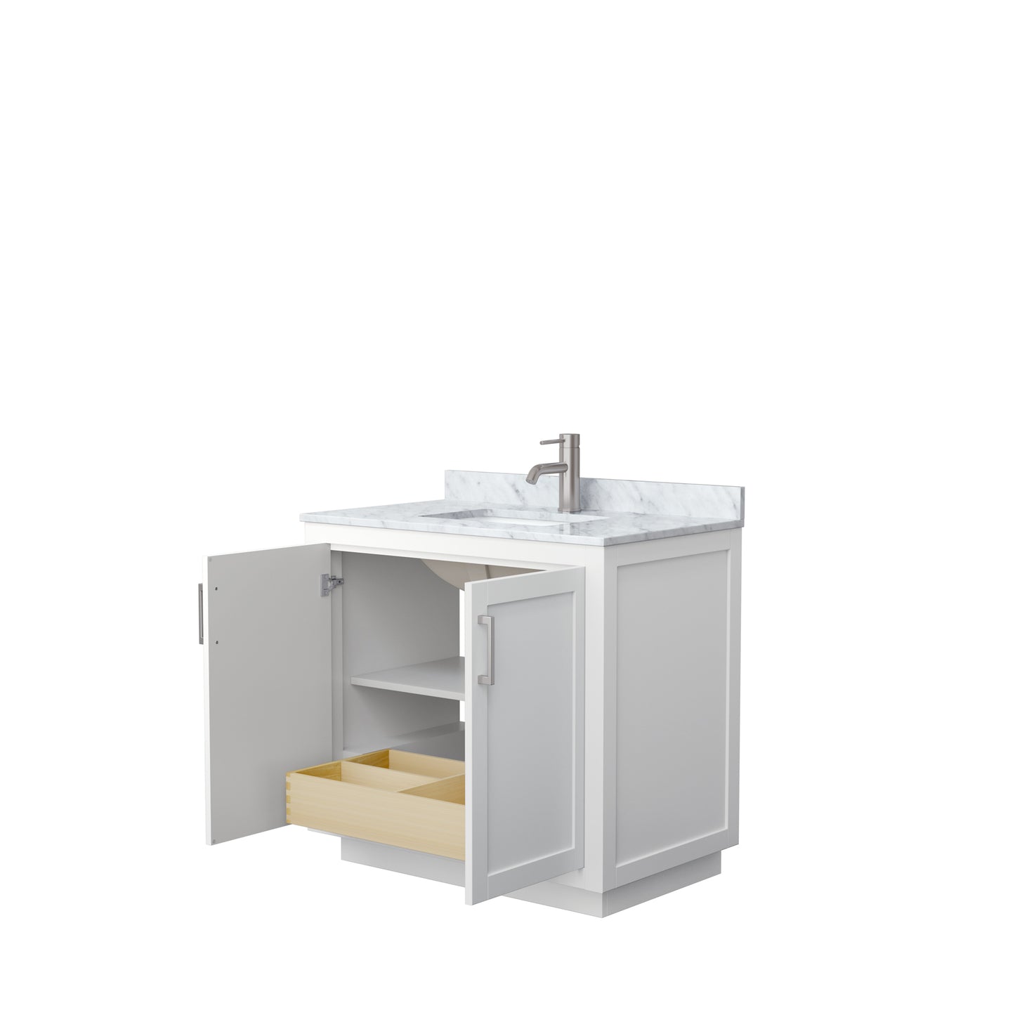 Miranda 36" Single Vanity in White, Top, Square Sink, Brushed Nickel Trim