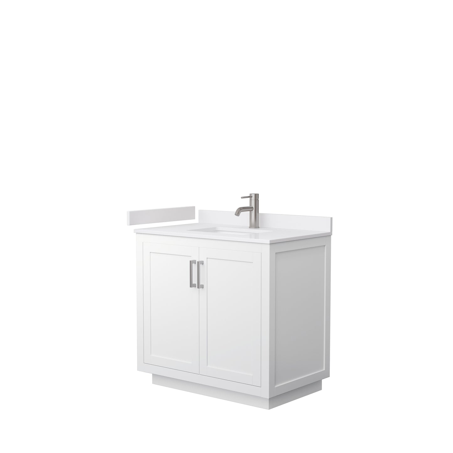 Miranda 36" Single Vanity in White, White Cultured Marble Top, Nickel Trim