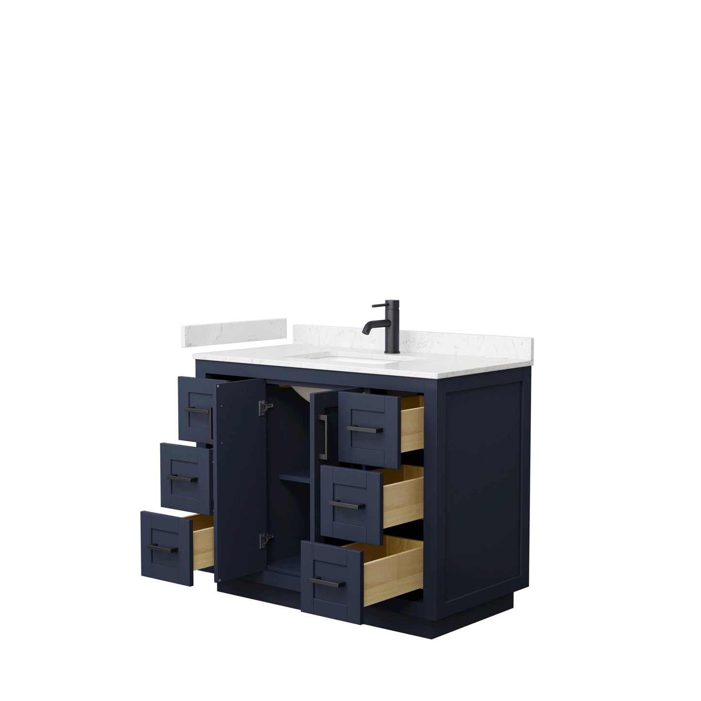 Miranda 42" Single Vanity in Dark Blue, Carrara Cultured Marble Top, Black Trim