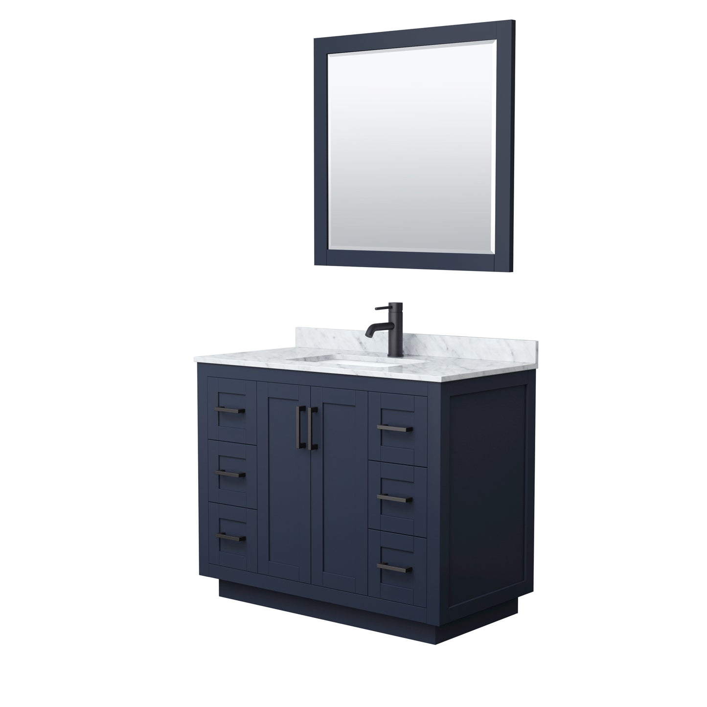 Miranda 42" Single Vanity in Dark Blue, Top, Square Matte Black Trim, 34" Mirror