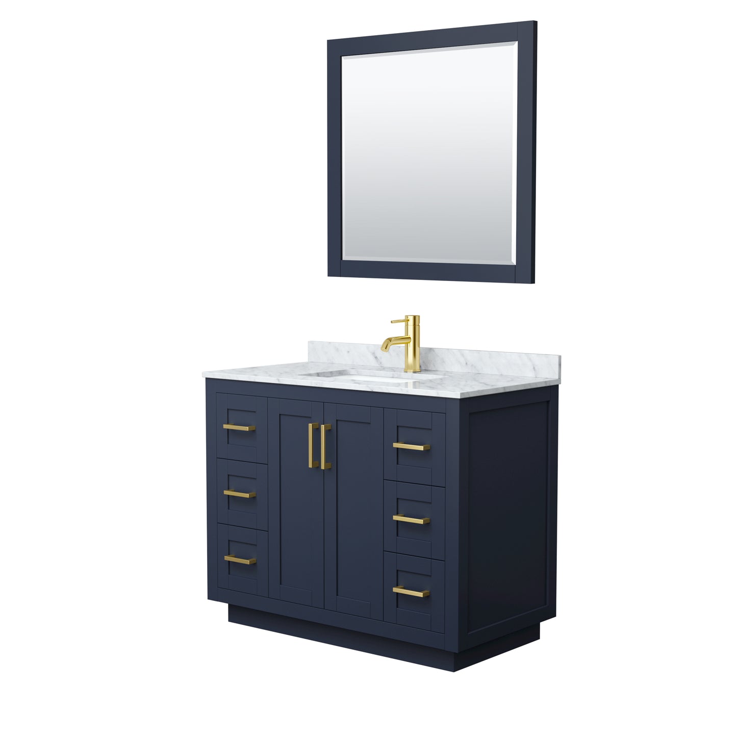 Miranda 42" Single Vanity in Dark Blue, Top, Gold Trim, 34" Mirror