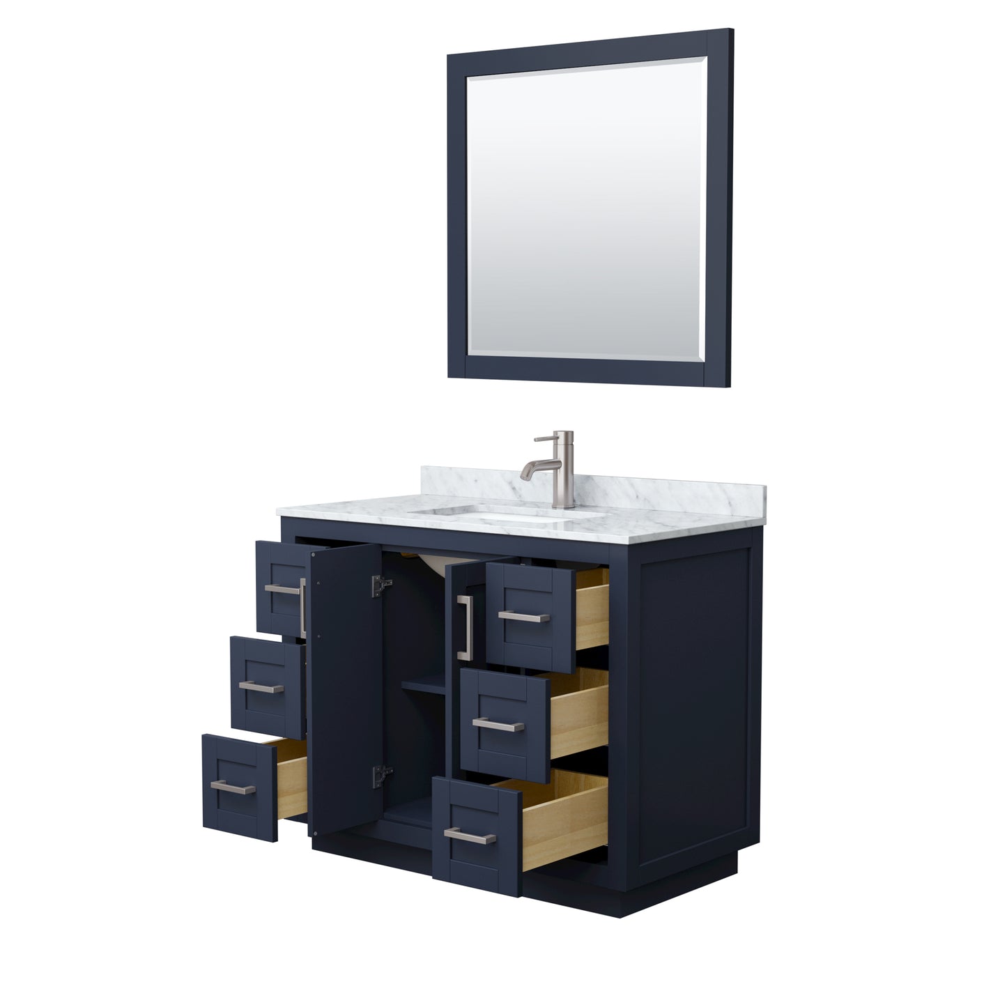 Miranda 42" Single Vanity in Dark Blue, Top, Nickel Trim, 34" Mirror