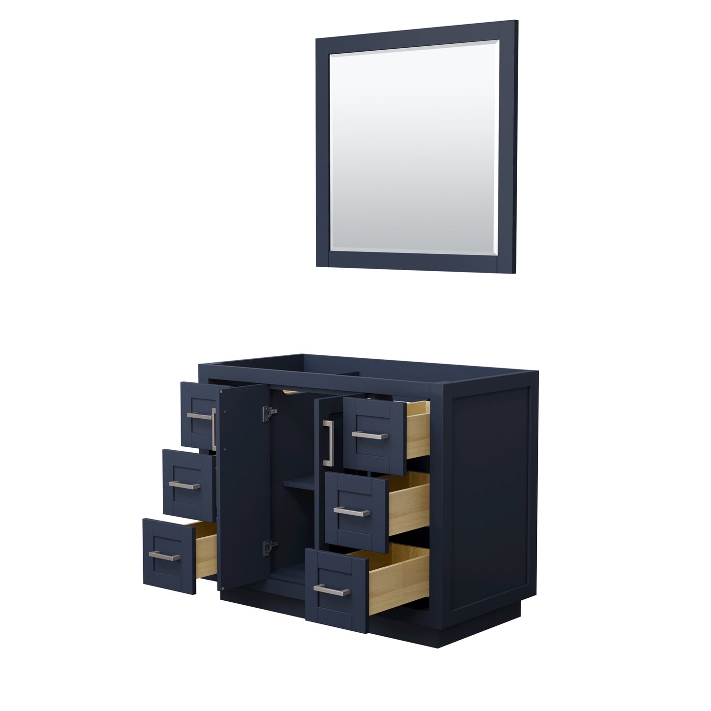 Miranda 42" Single Vanity in Dark Blue, No Top, Bruished Nickel Trim, 34" Mirror