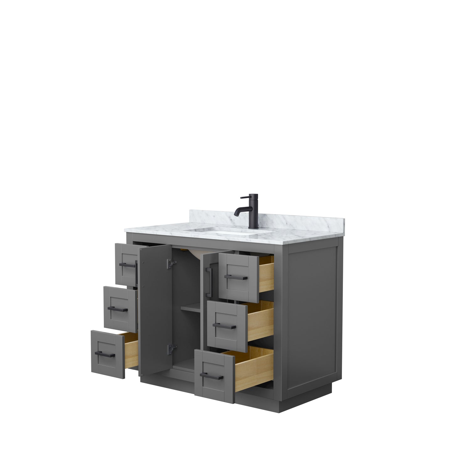 Miranda 42" Single Vanity in Dark Gray, Top, Square Sink, Matte Black Trim
