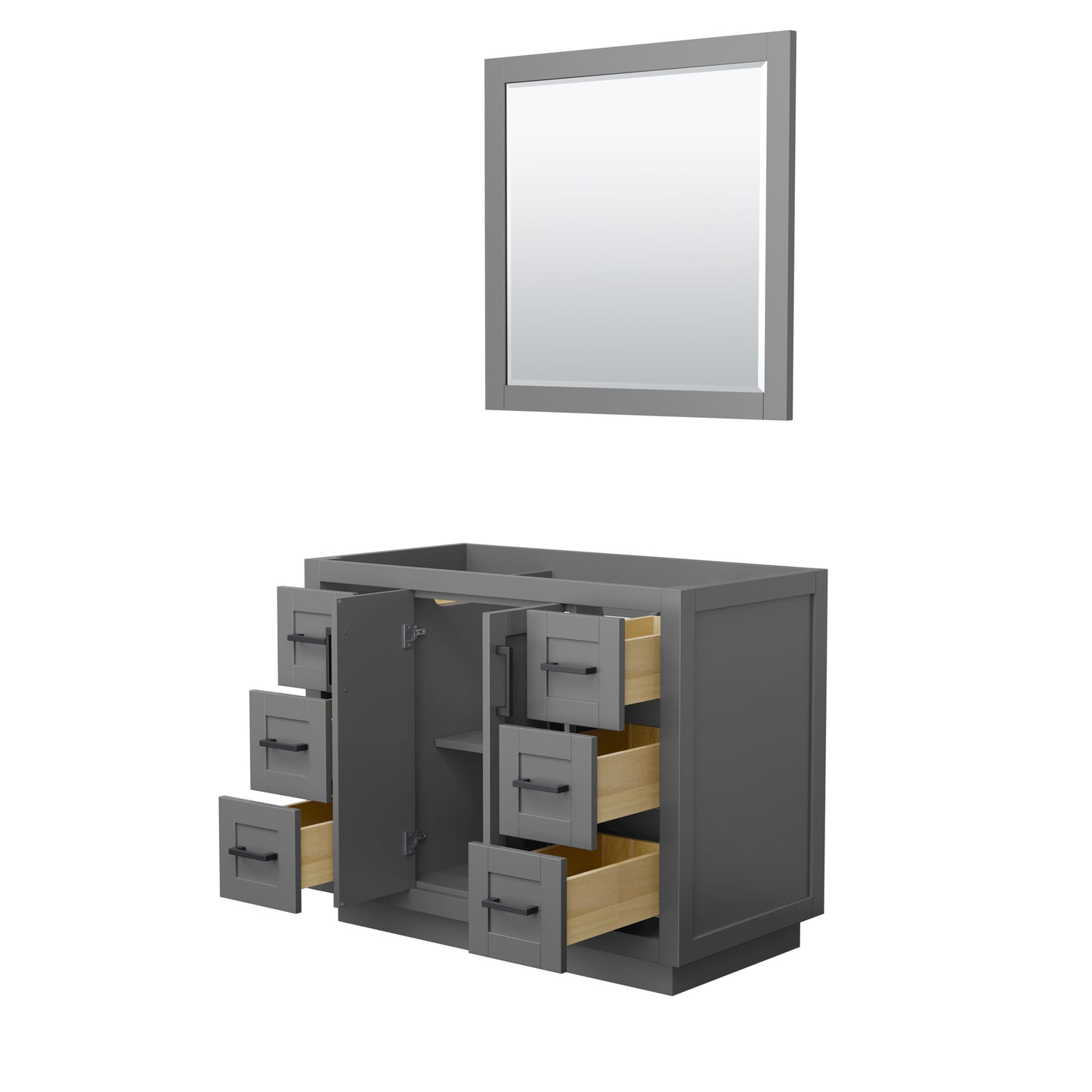 Miranda 42" Single Vanity in Dark Gray, No Top, Matte Black Trim, 34" Mirror