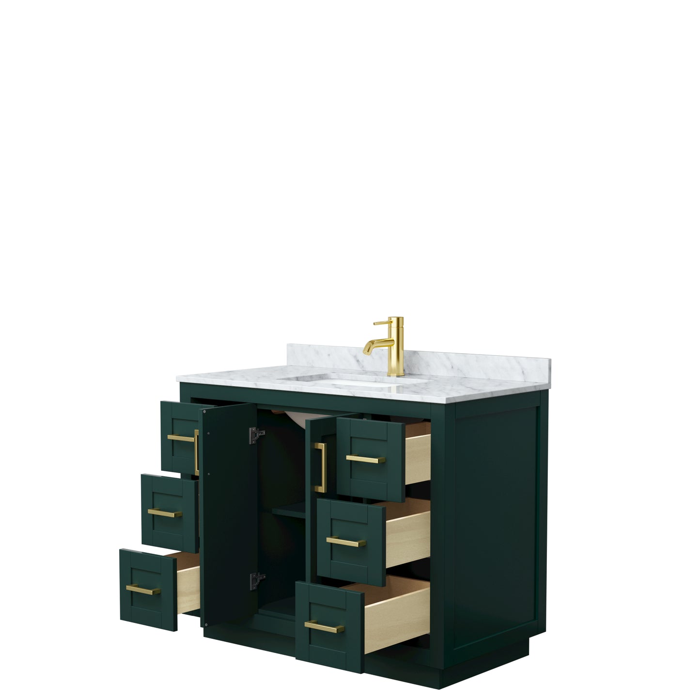 Miranda 42" Single Vanity in Green, Top, Square Sink, Brushed Gold Trim