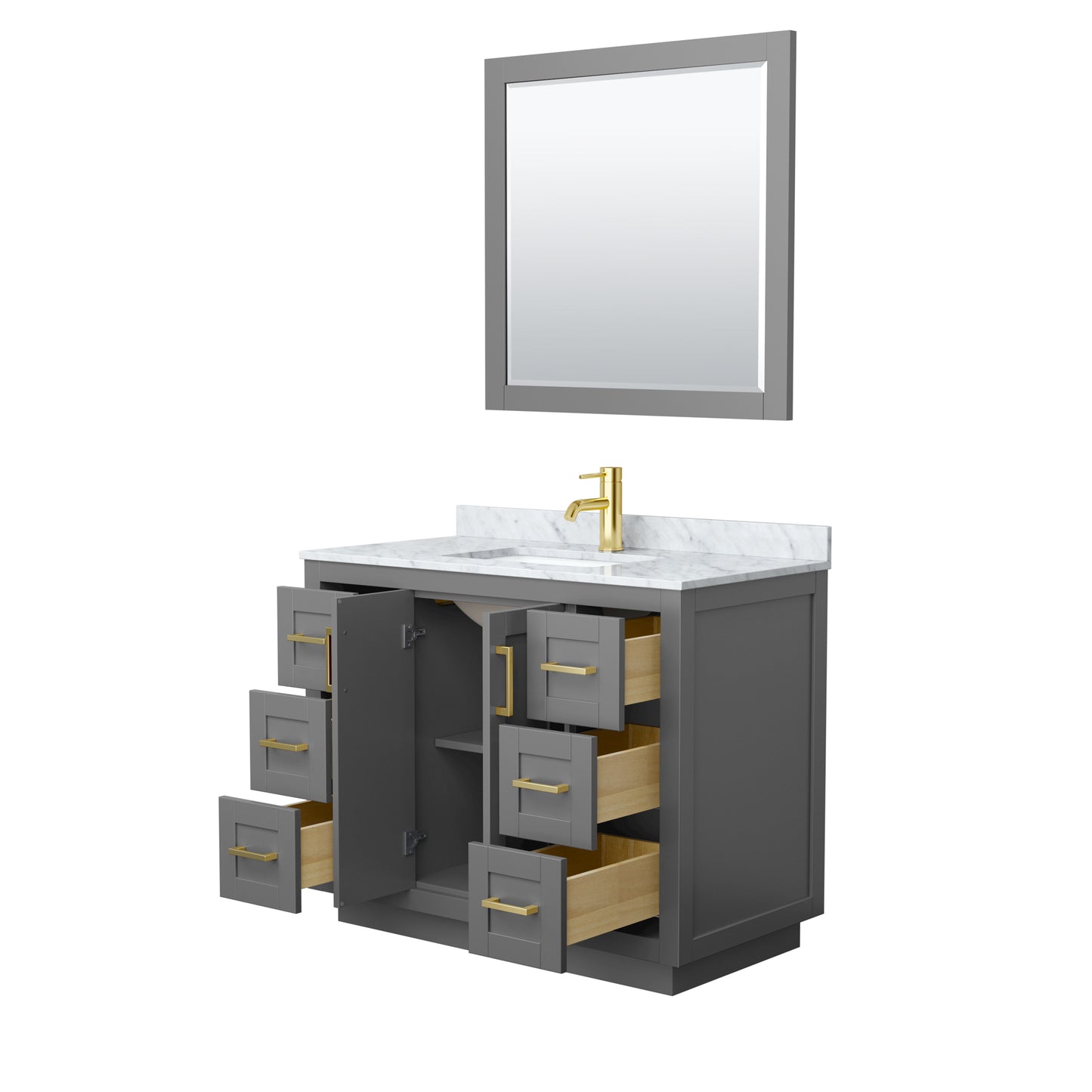 Miranda 42" Single Vanity in Dark Gray, Top, Gold Trim, 34" Mirror