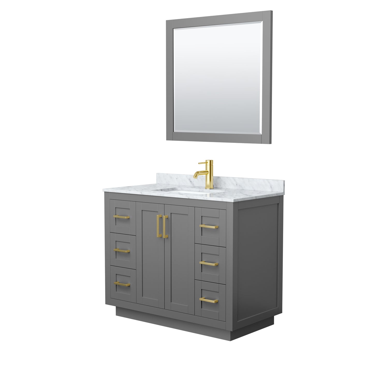 Miranda 42" Single Vanity in Dark Gray, Top, Gold Trim, 34" Mirror