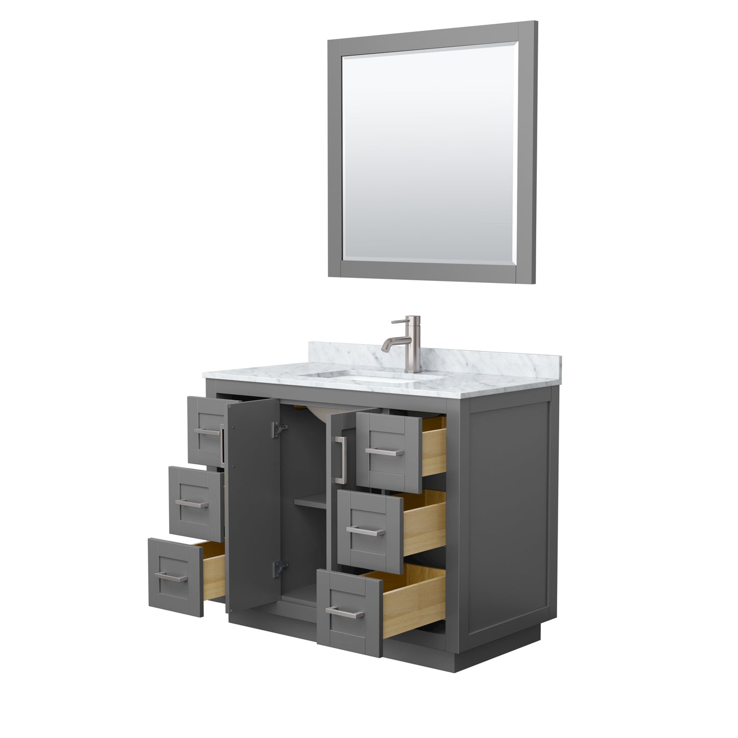 Miranda 42" Single Vanity in Dark Gray, Top, Nickel Trim, 34" Mirror