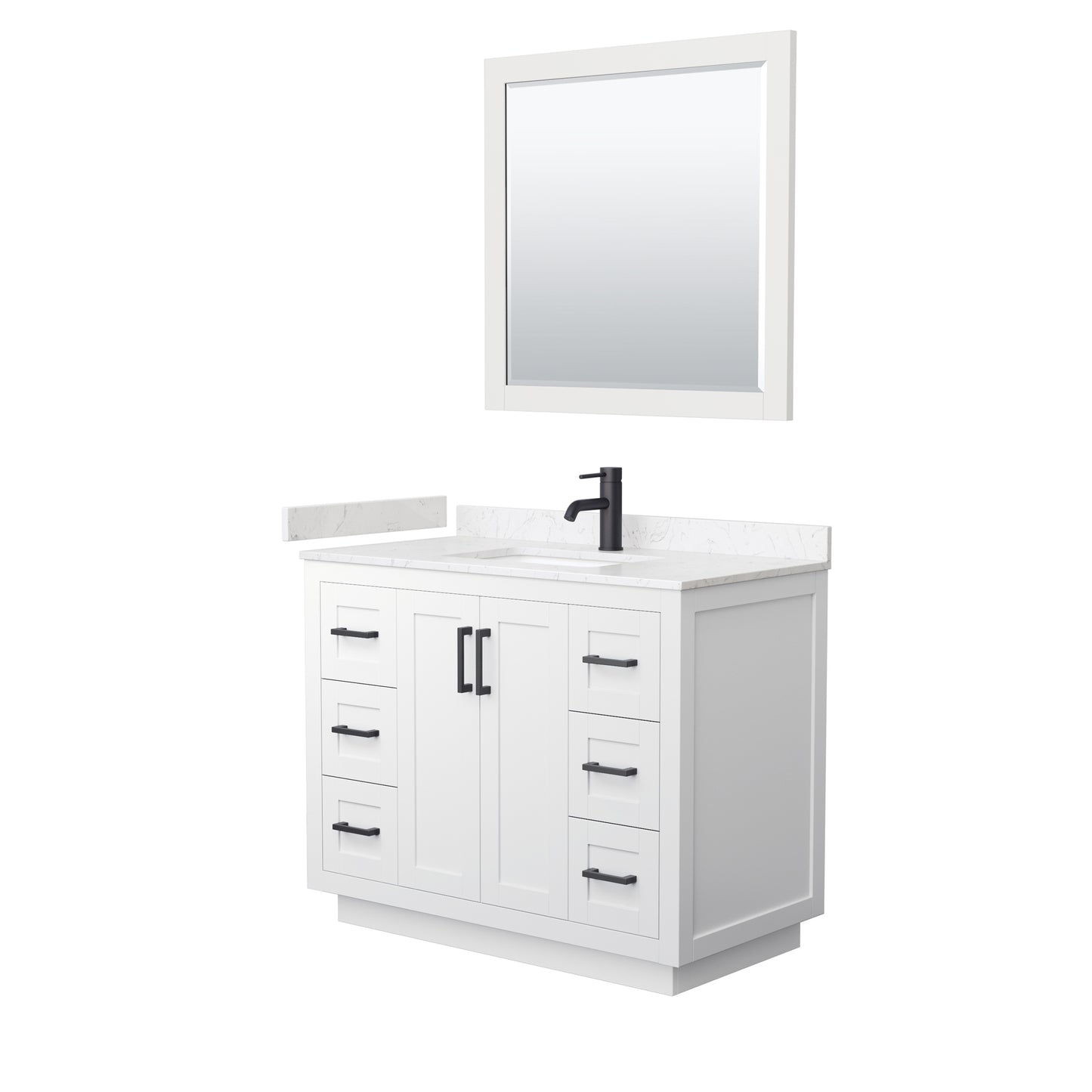 Miranda 42" Single Vanity in White, Carrara Marble Top, Black Trim, 34" Mirror