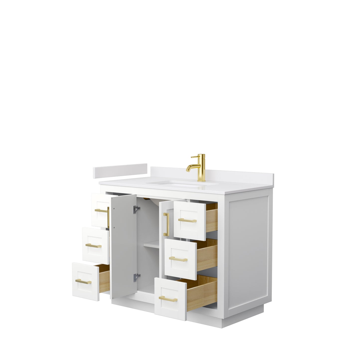 Miranda 42" Single Vanity in White, White Cultured Marble Top, Gold Trim