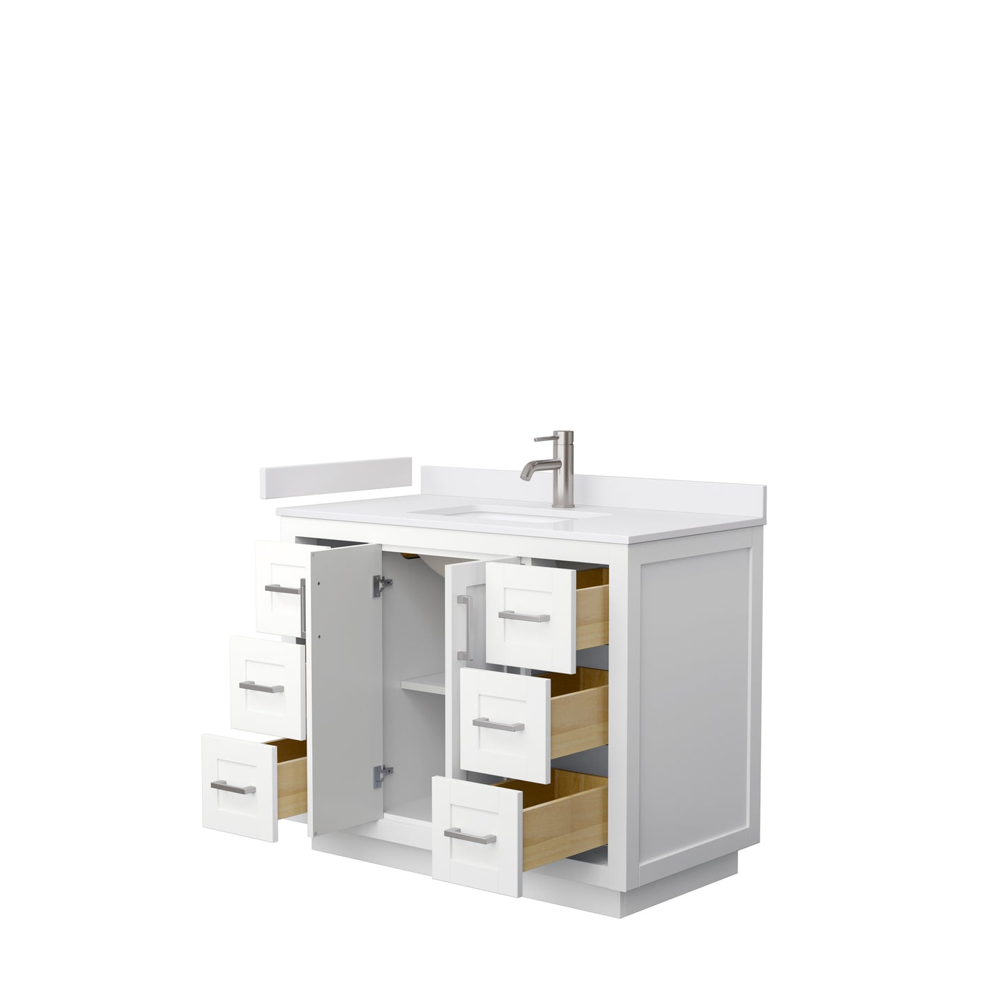Miranda 42" Single Vanity in White, White Cultured Marble Top, Nickel Trim