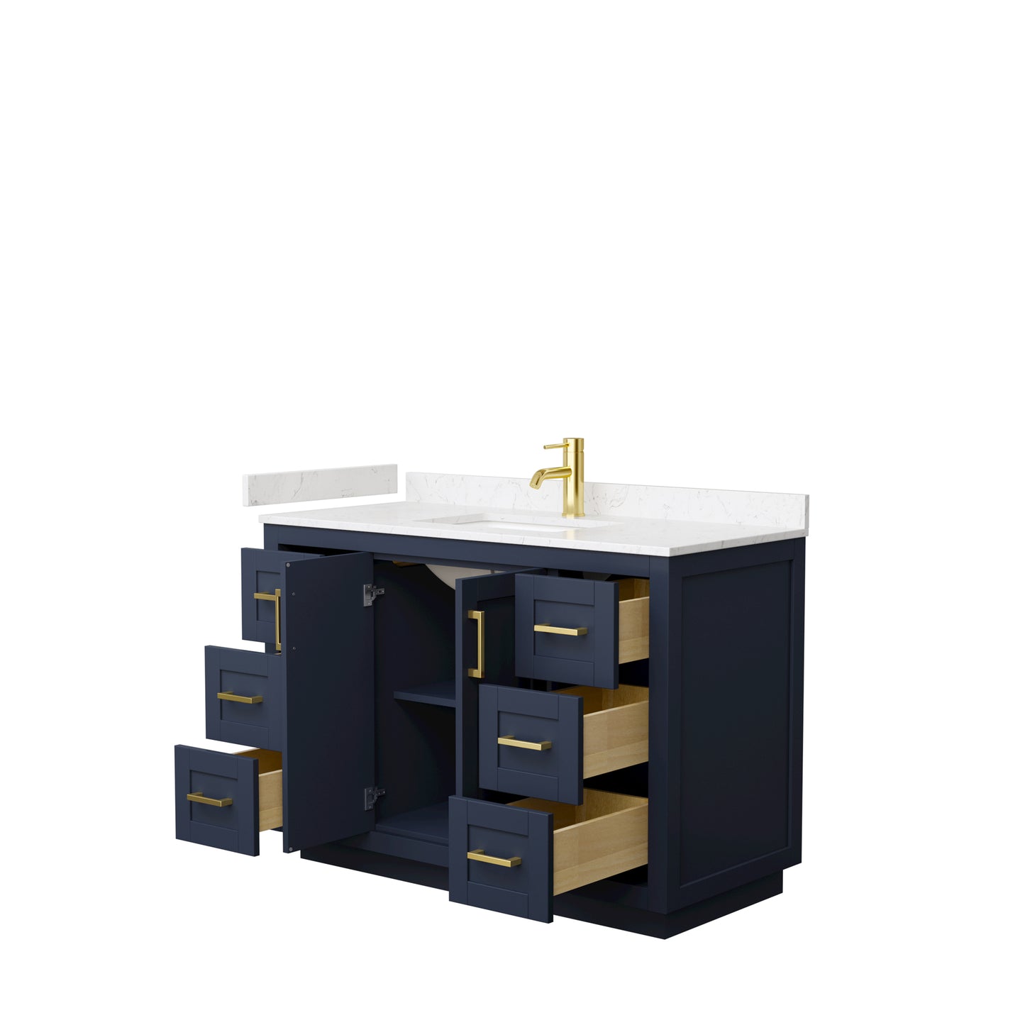 Miranda 48" Single Vanity in Dark Blue, Carrara Cultured Marble Top, Gold Trim